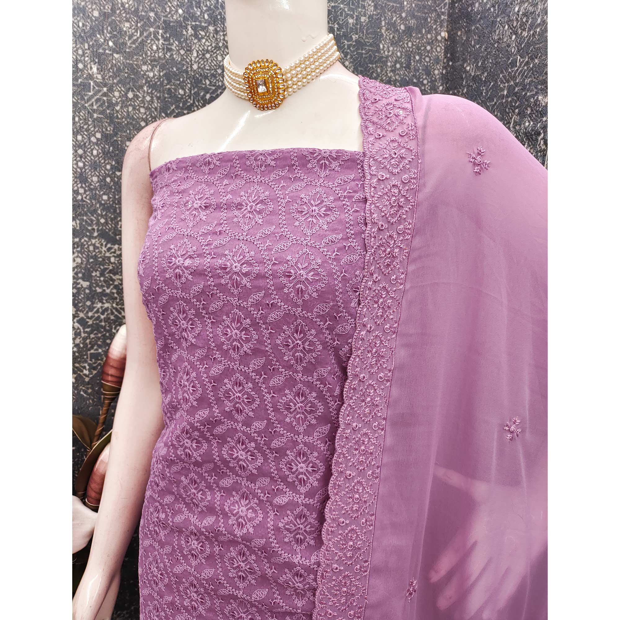 Stunning Purple Floral Embroidery With Sparkling Sequins Work Georgette Dress Material - Image 4