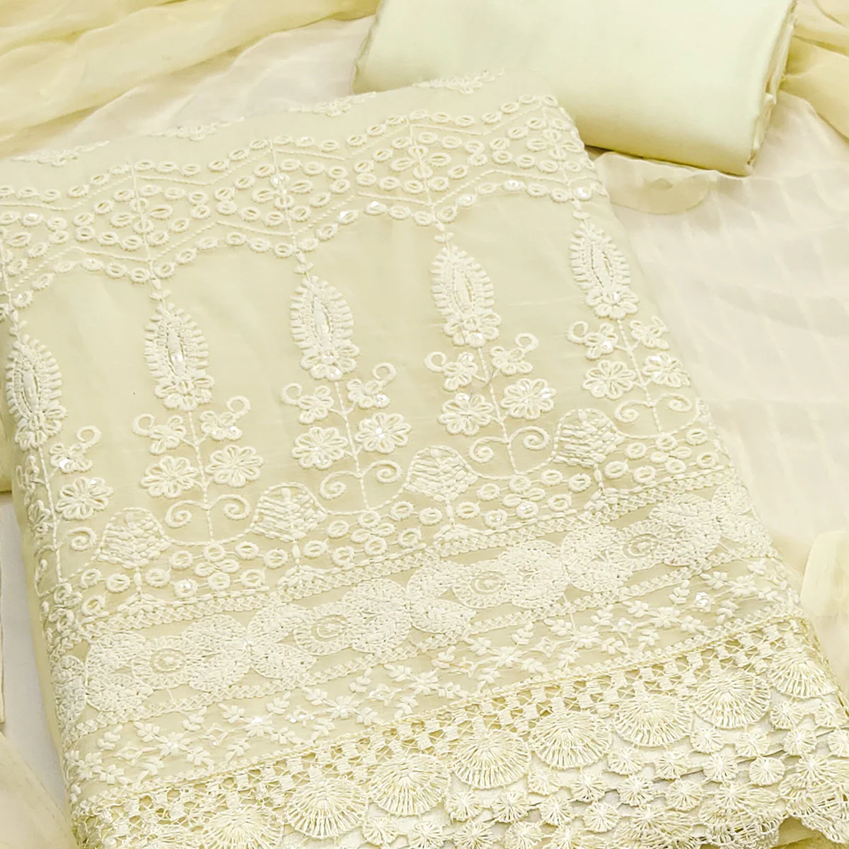 Stunning Yellow Floral Embroidery With Sparkling Sequins Work Georgette Dress Material - Image 3