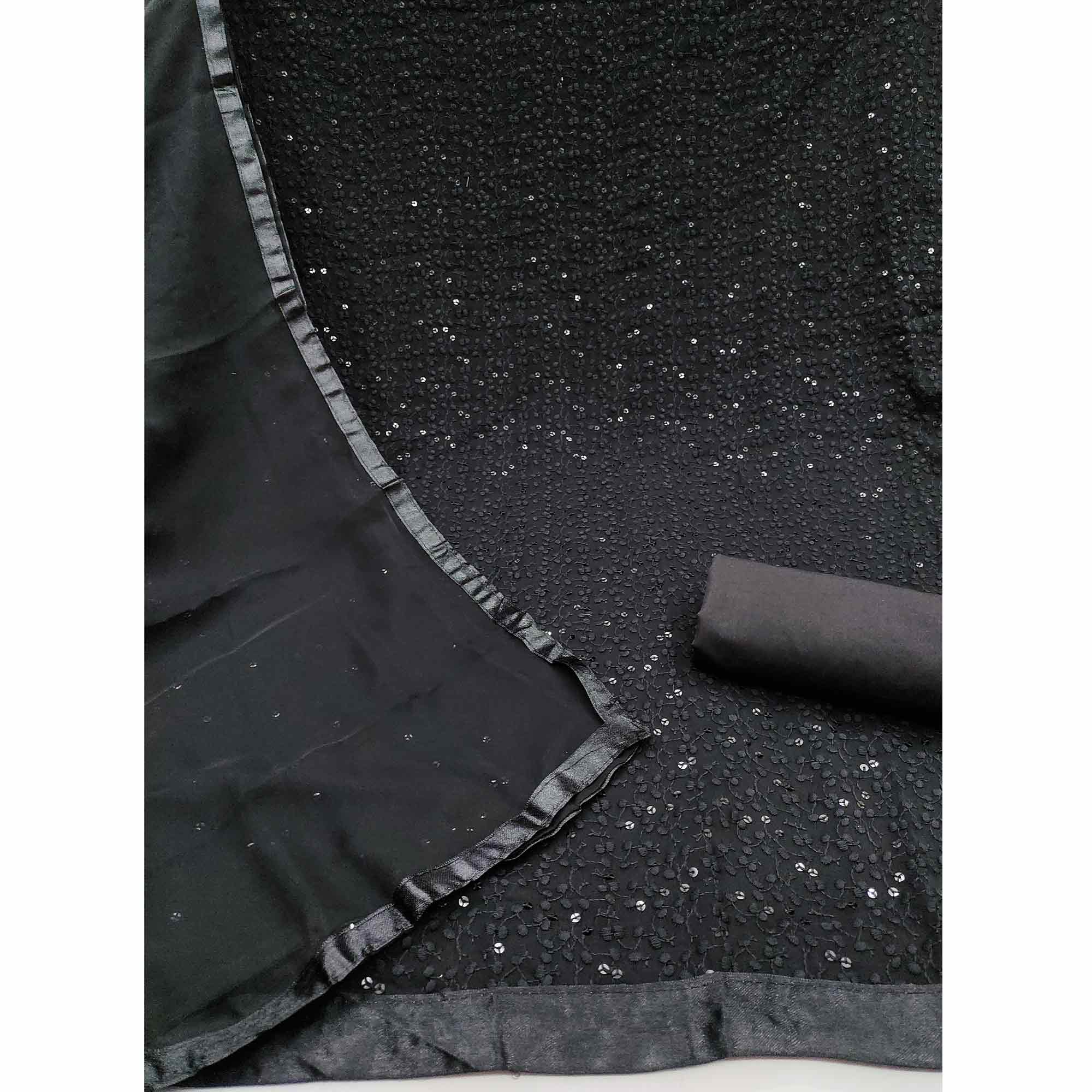 Stylish Black Thread Embroidered With Sequins Work Georgette Dress Material For Ethnic Styling - Image 3