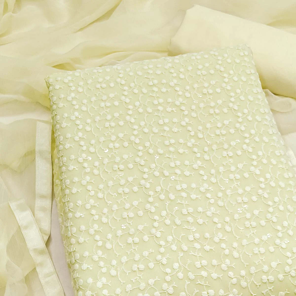 Stylish Cream Thread Embroidered With Sequins Work Georgette Dress Material For Ethnic Styling - Image 2