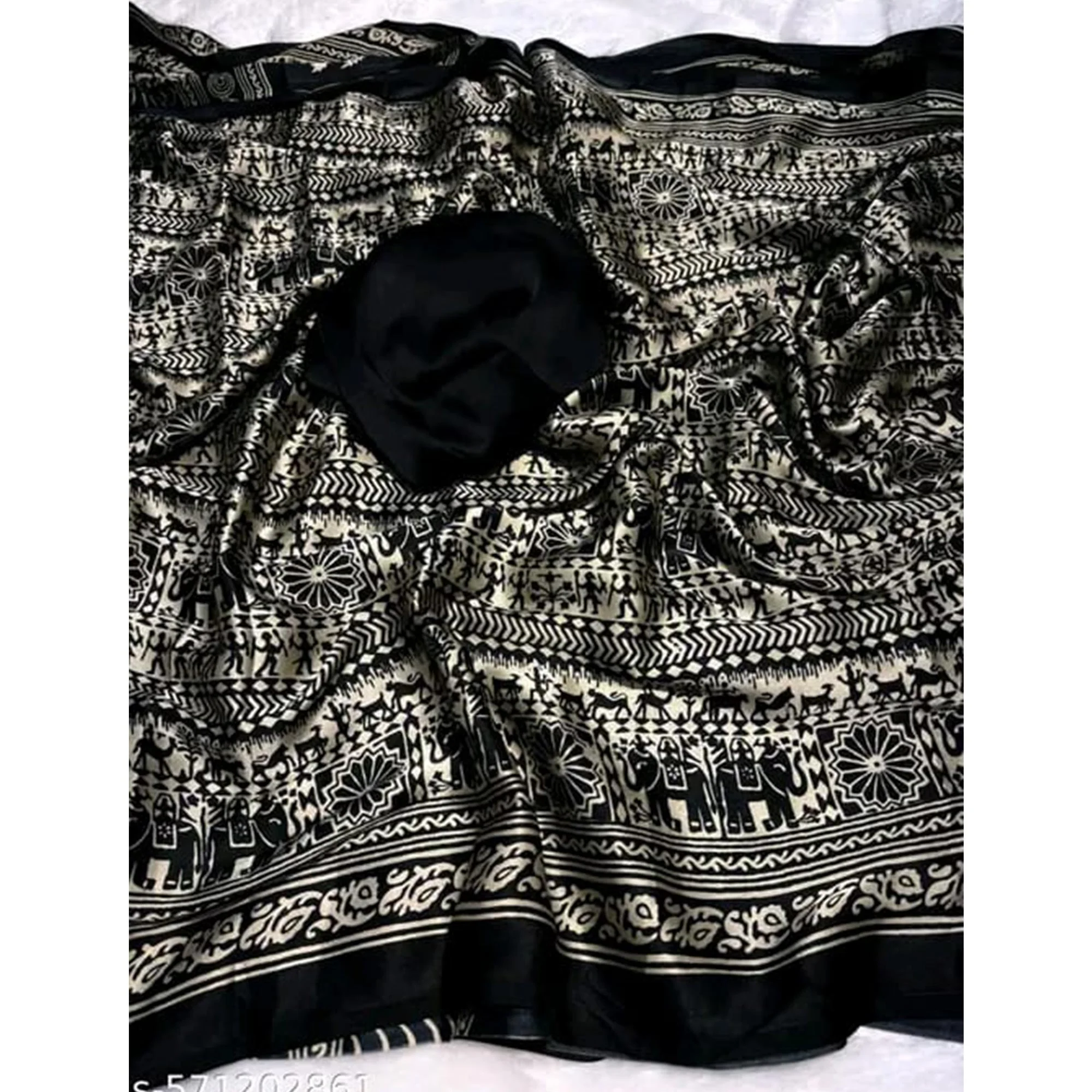 Stylish Grey & Black Printed Crepe Saree Perfect for Party Looks - Image 5