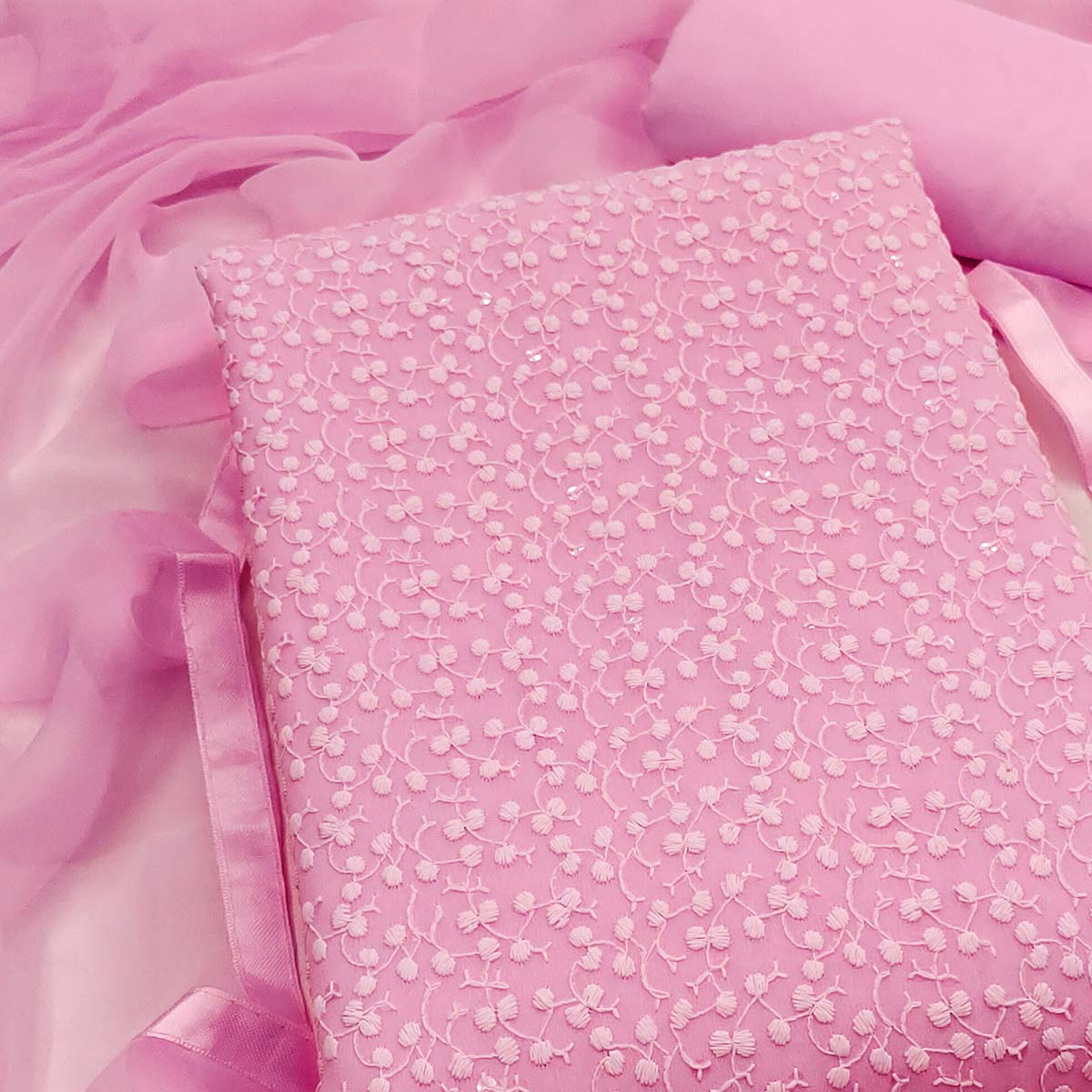 Stylish Pink Thread Embroidered With Sequins Work Georgette Dress Material For Ethnic Styling - Image 2