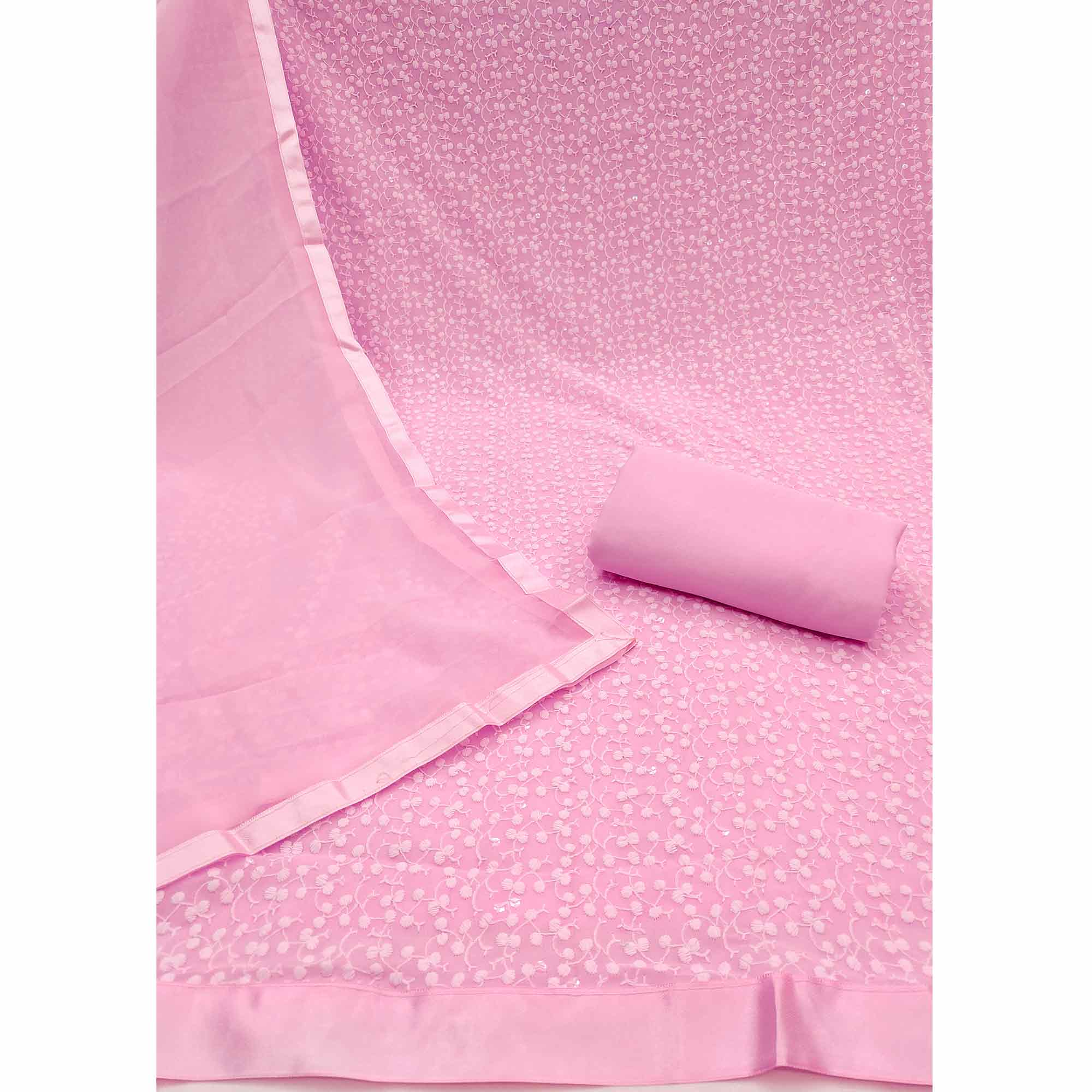 Stylish Pink Thread Embroidered With Sequins Work Georgette Dress Material For Ethnic Styling - Image 3
