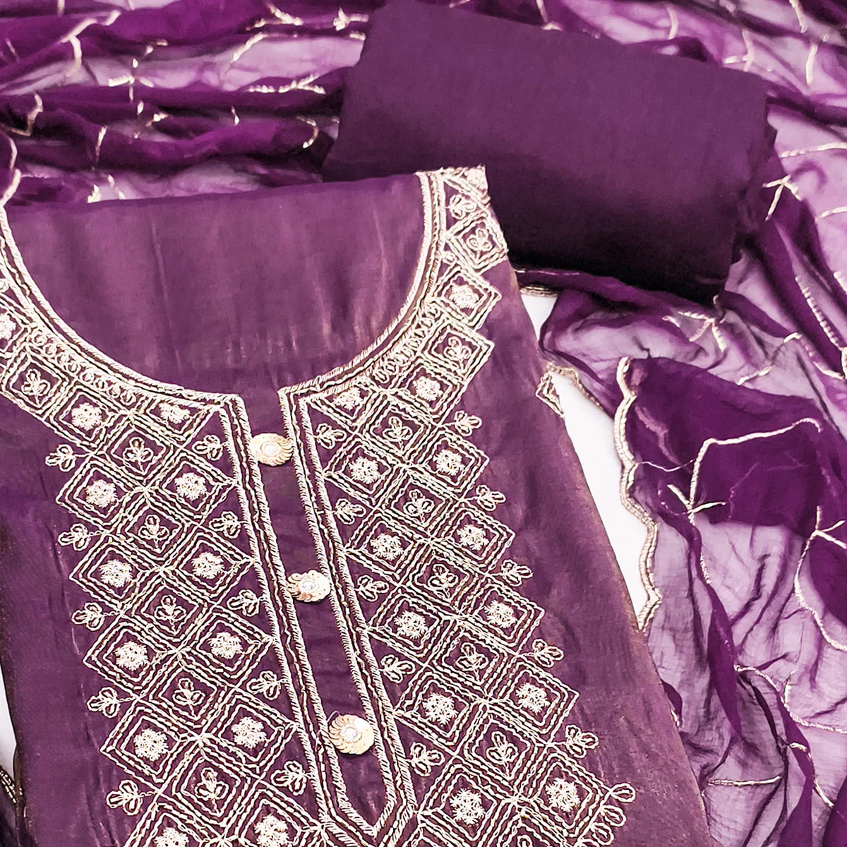 Stylish Purple Floral Embroidered Viscose Dress Material Showcasing Elegant Cutdana Handwork - Image 2