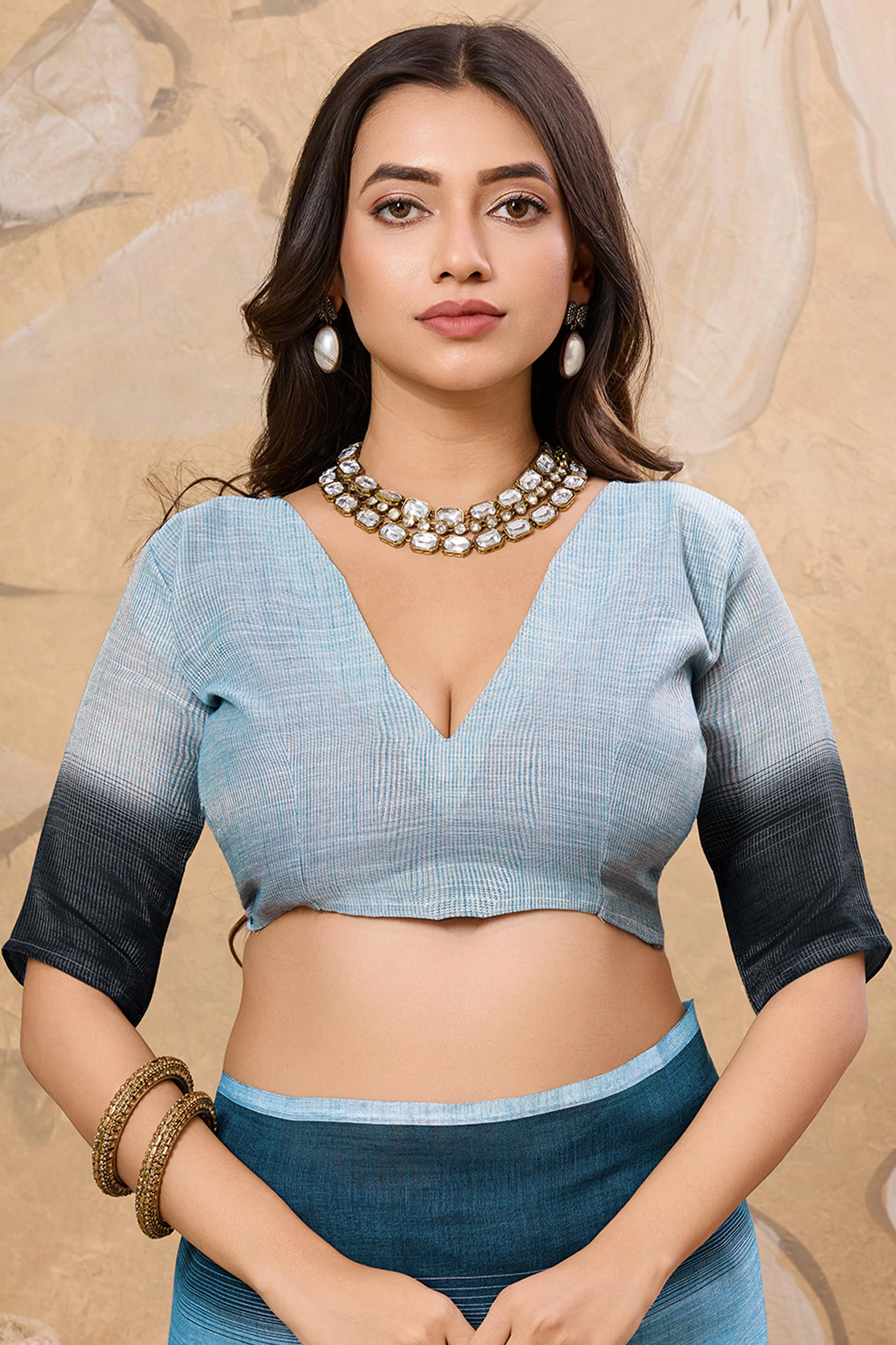 Stylish Sky Blue Linen Saree With Zari Weaving Work & Tassel Pallu Charm - Image 6