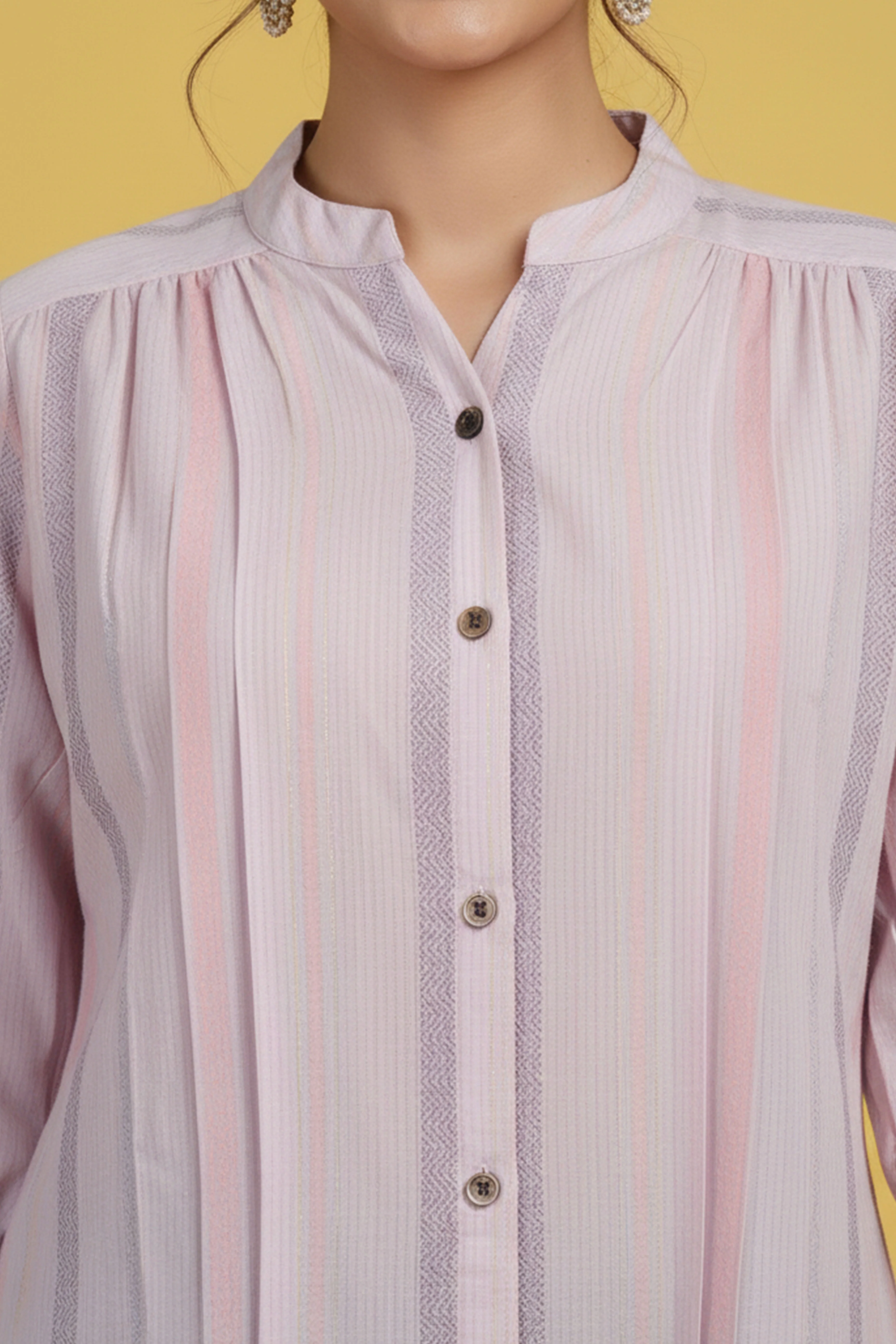 Stylish Striped Printed Lavender Pure Cotton Top Designed in Straight Cut for Effortless Comfort - Image 2