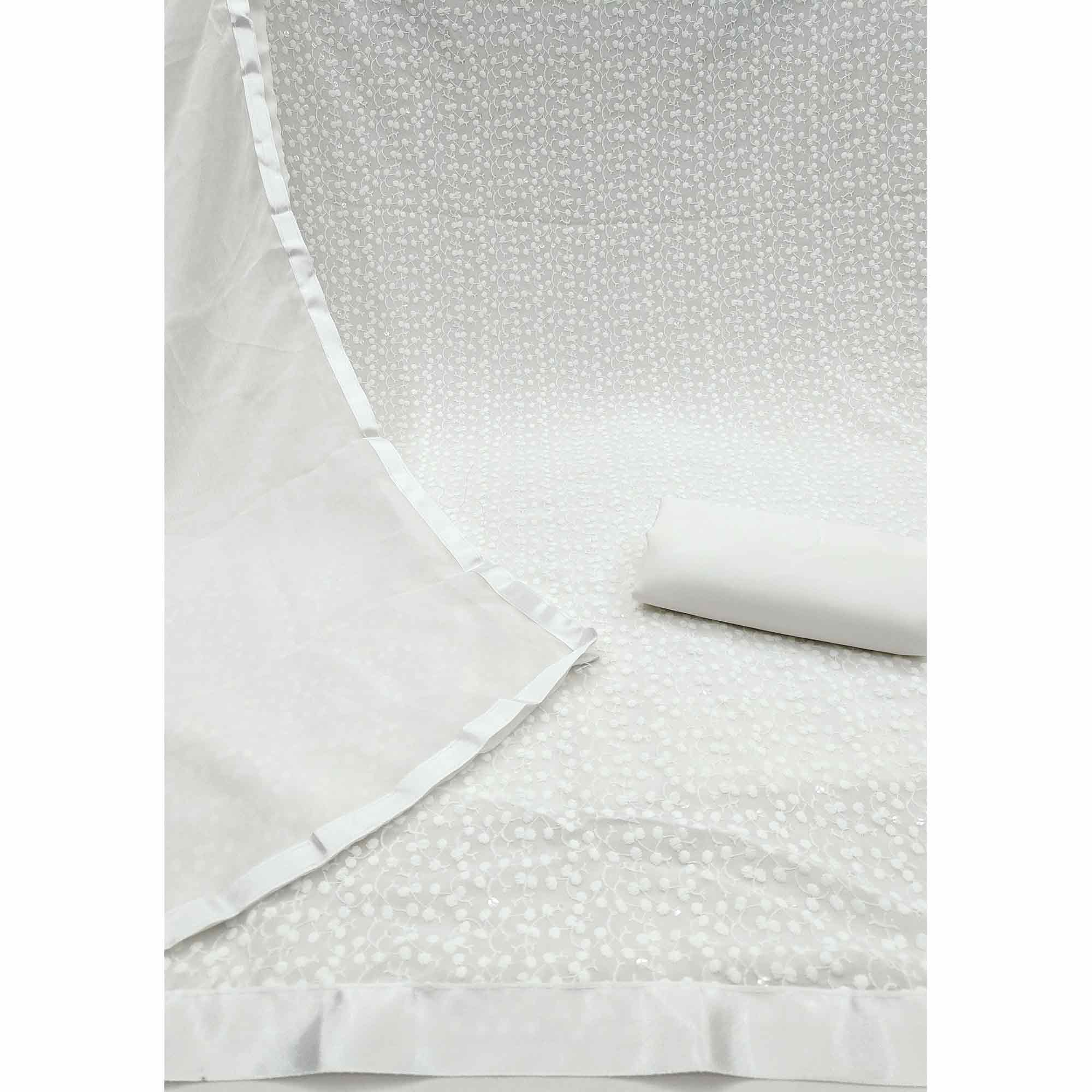 Stylish White Thread Embroidered With Sequins Work Georgette Dress Material For Ethnic Styling - Image 3