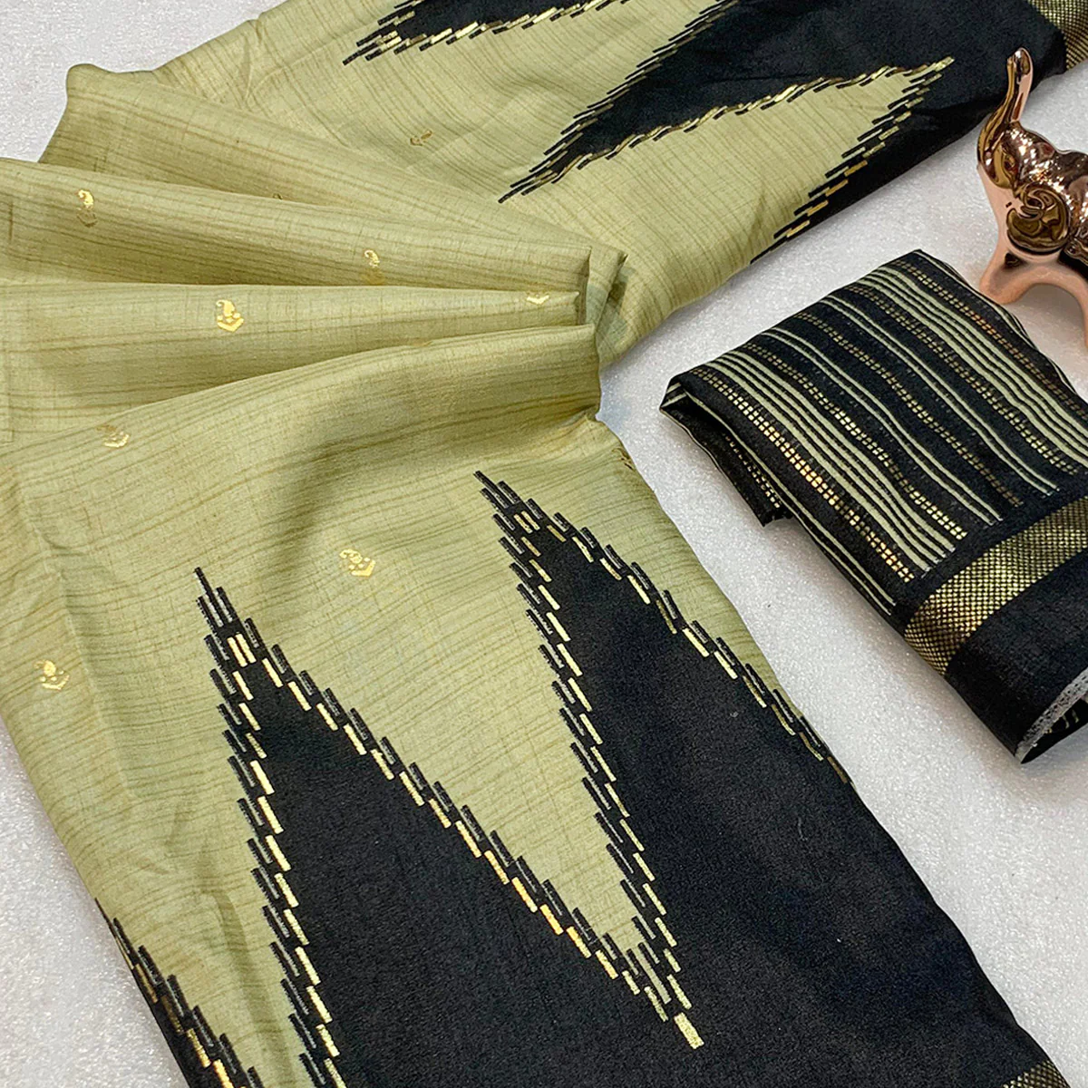 Subtle & Stylish Chikoo Saree With Ikkat Prints In Luxe Dola Silk For Festive Wear - Image 2