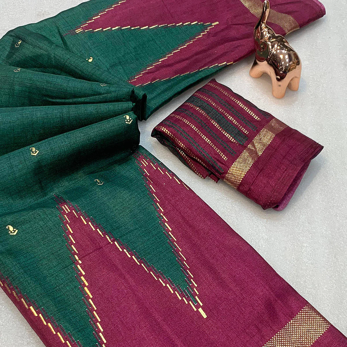 Subtle & Stylish Green Saree With Ikkat Prints In Luxe Dola Silk For Festive Wear - Image 2