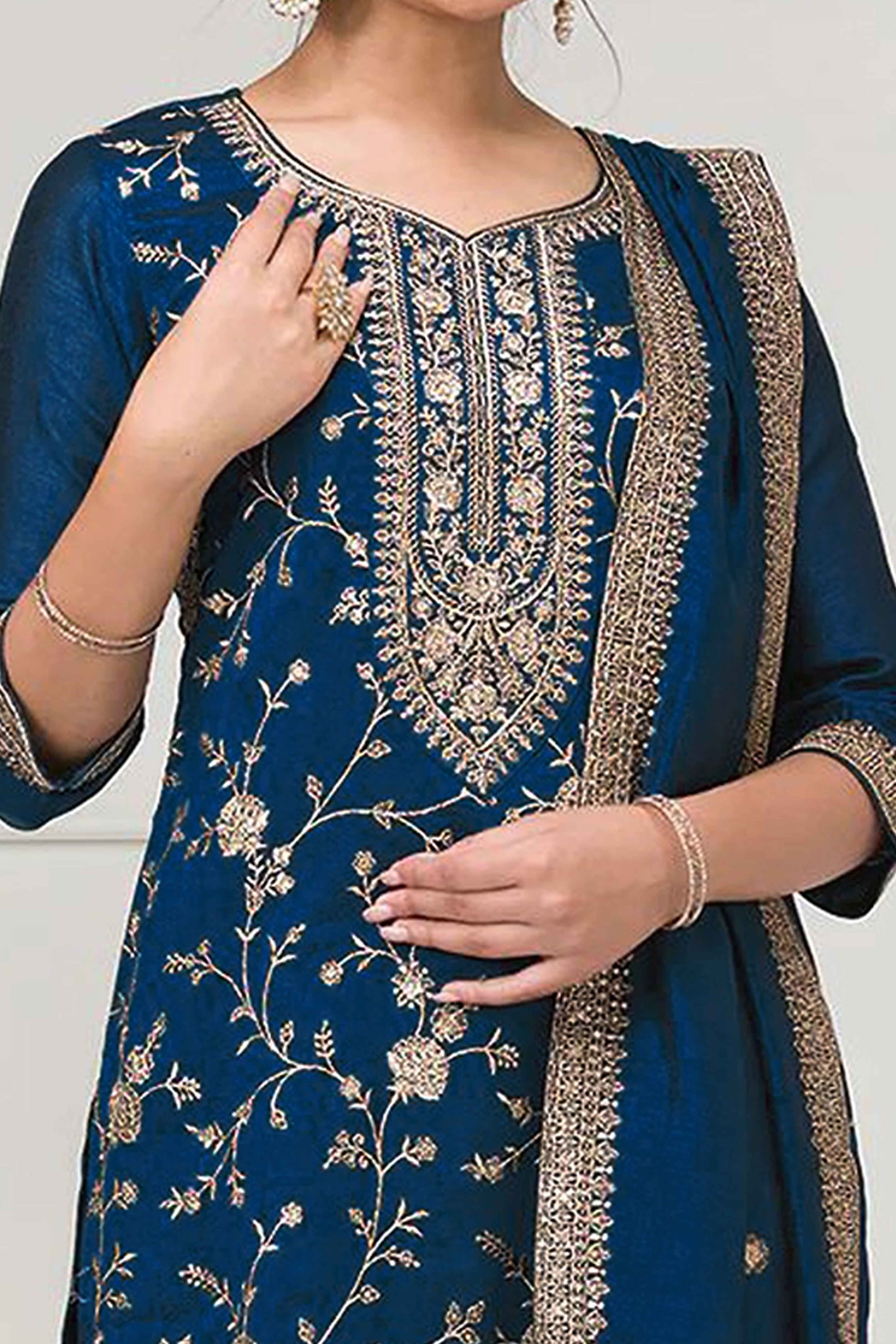Teal Beautiful Embroidered Pakistani Style Semi-Stitched Salwar Suit in Soft Georgette Fabric - Image 2