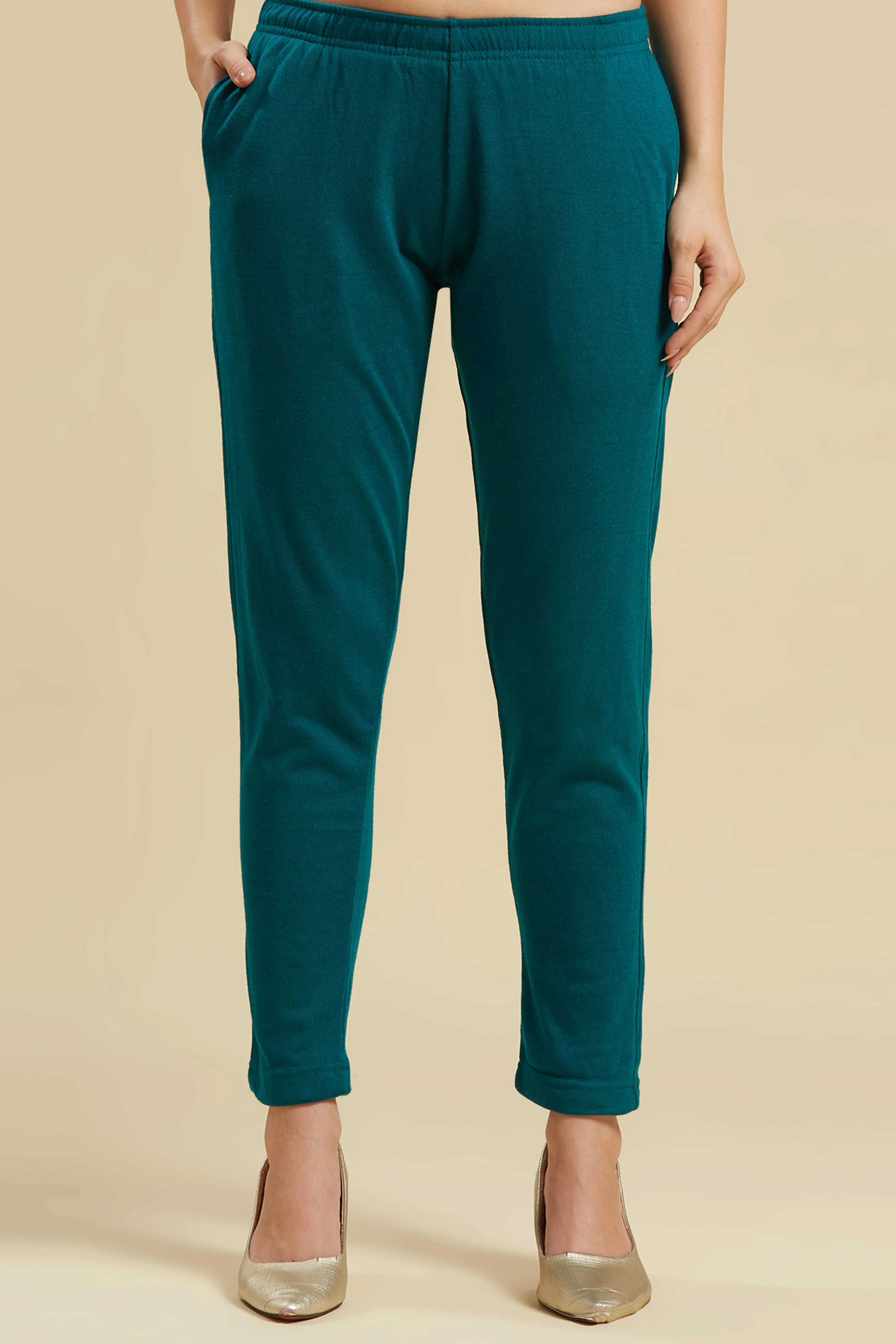 Teal Floral Woolen Top Bottom Set - Image 7