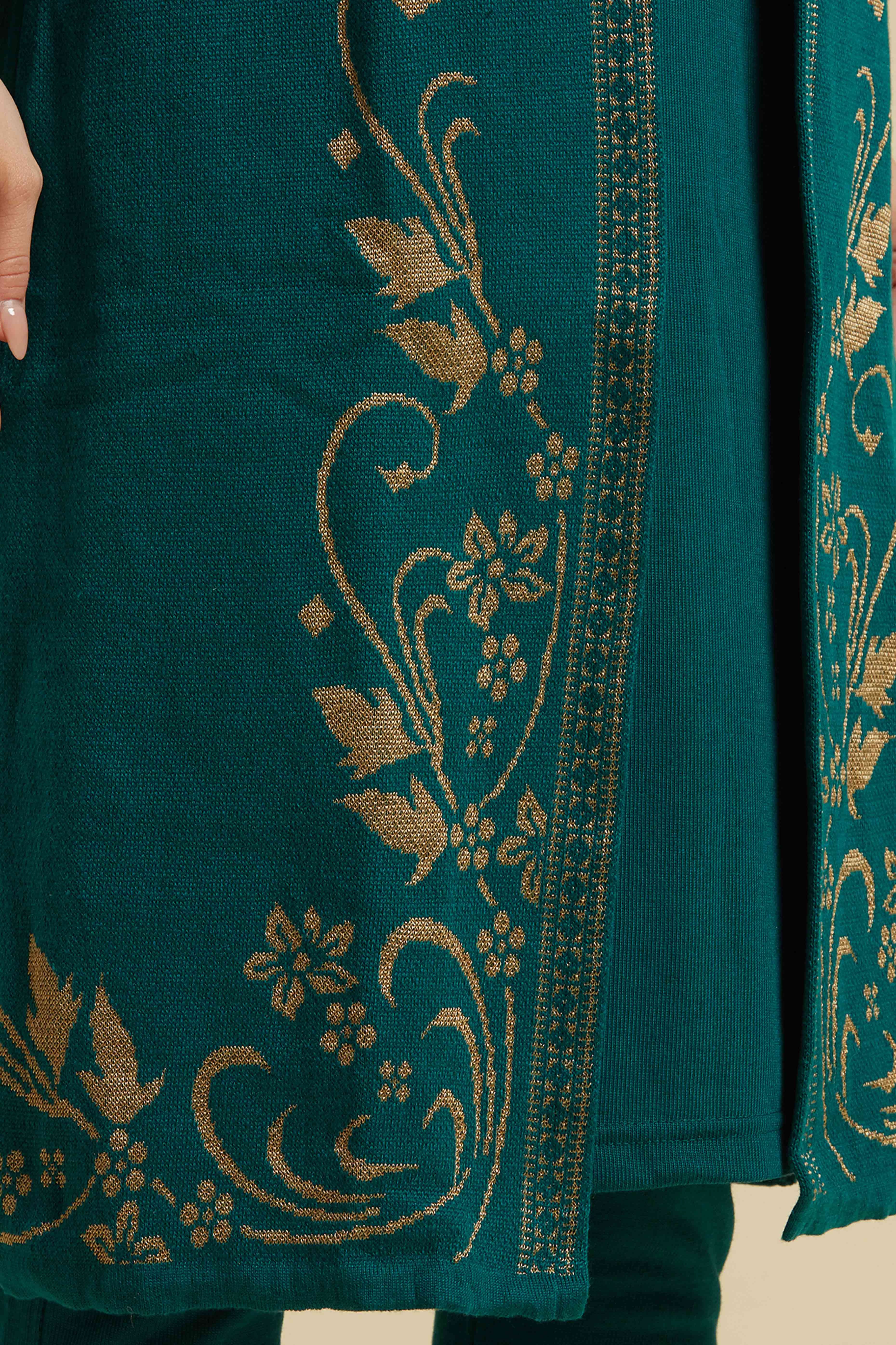 Teal Floral Woolen Top Bottom Set - Image 9