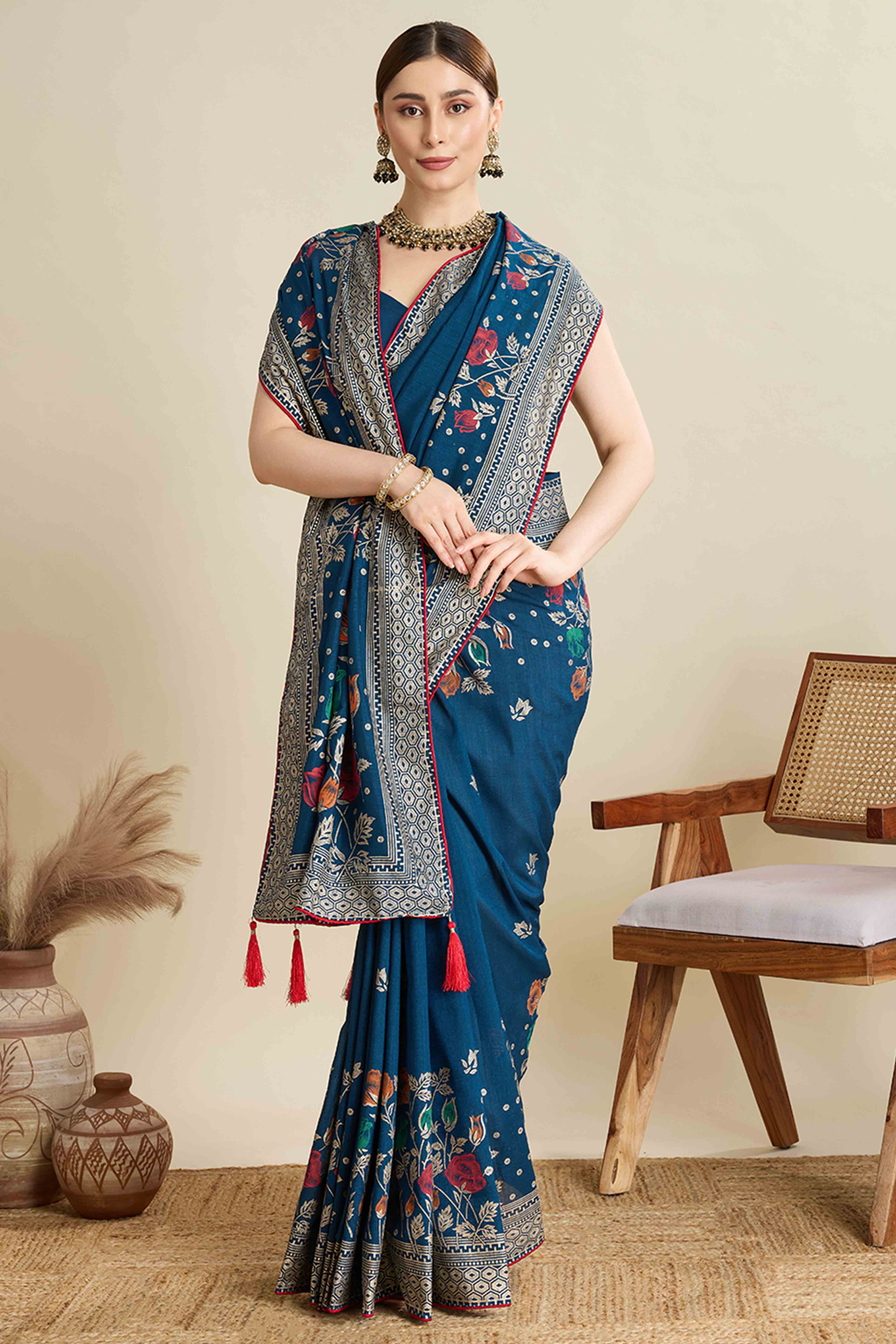 Teal Lightweight Cotton Silk Saree with Delicate Paisley Prints - Image 4