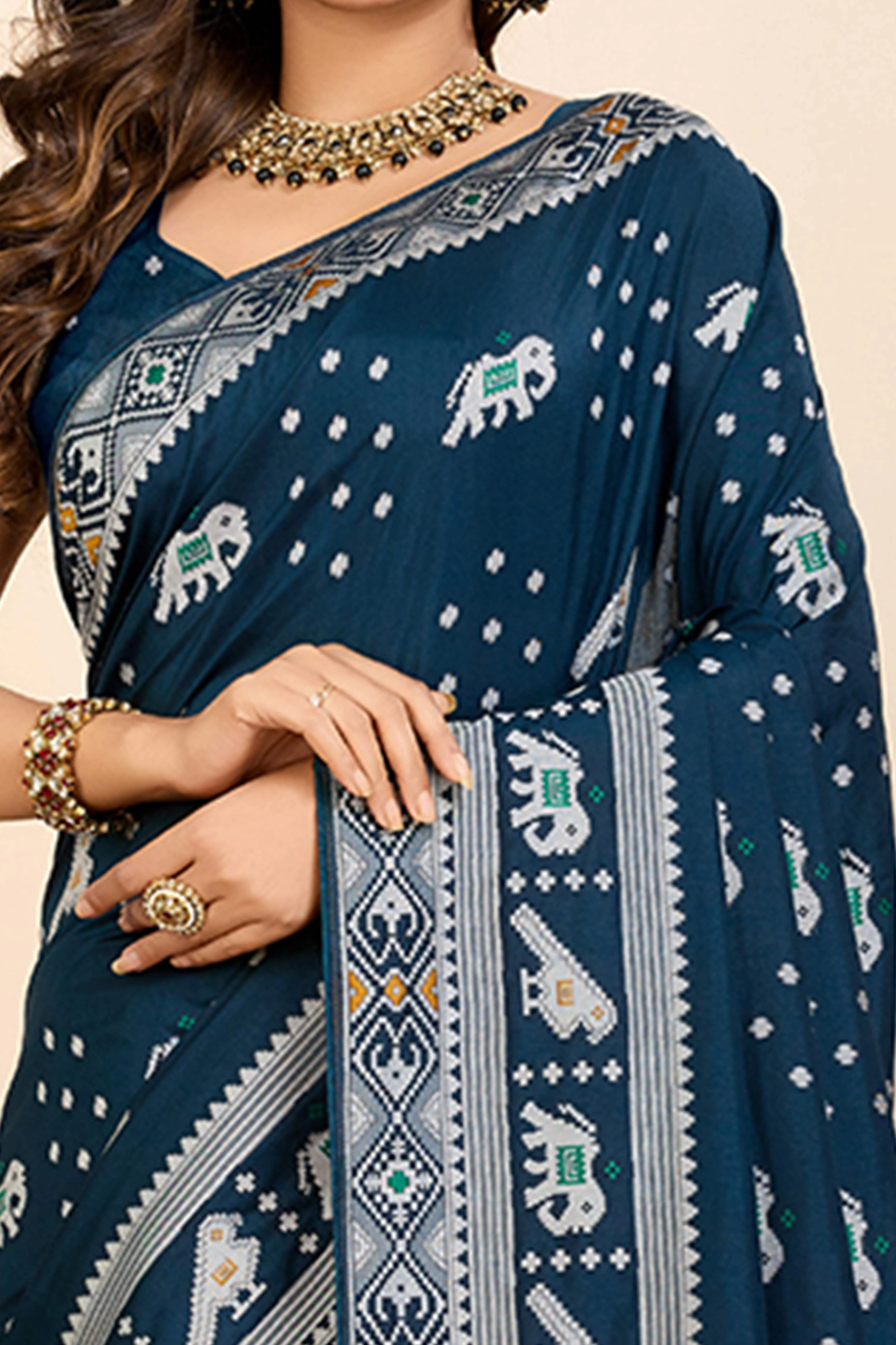 Teal Minakari Weaving Pure Silk Saree - Image 2