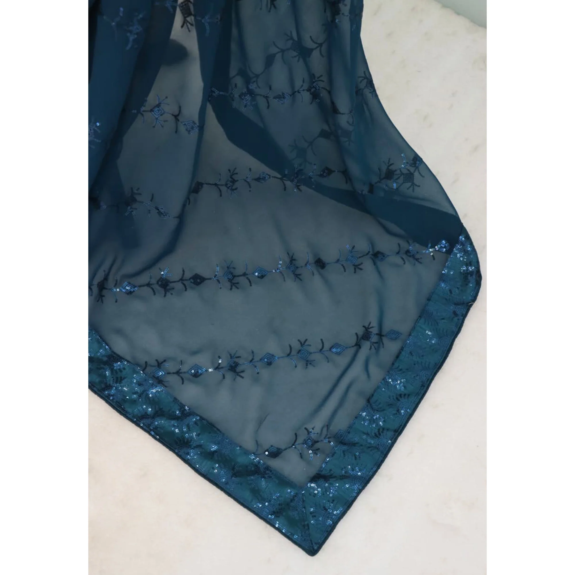 Teal Premium Vichitra Silk Saree Adorned with Shimmering Sequins Work - Image 10