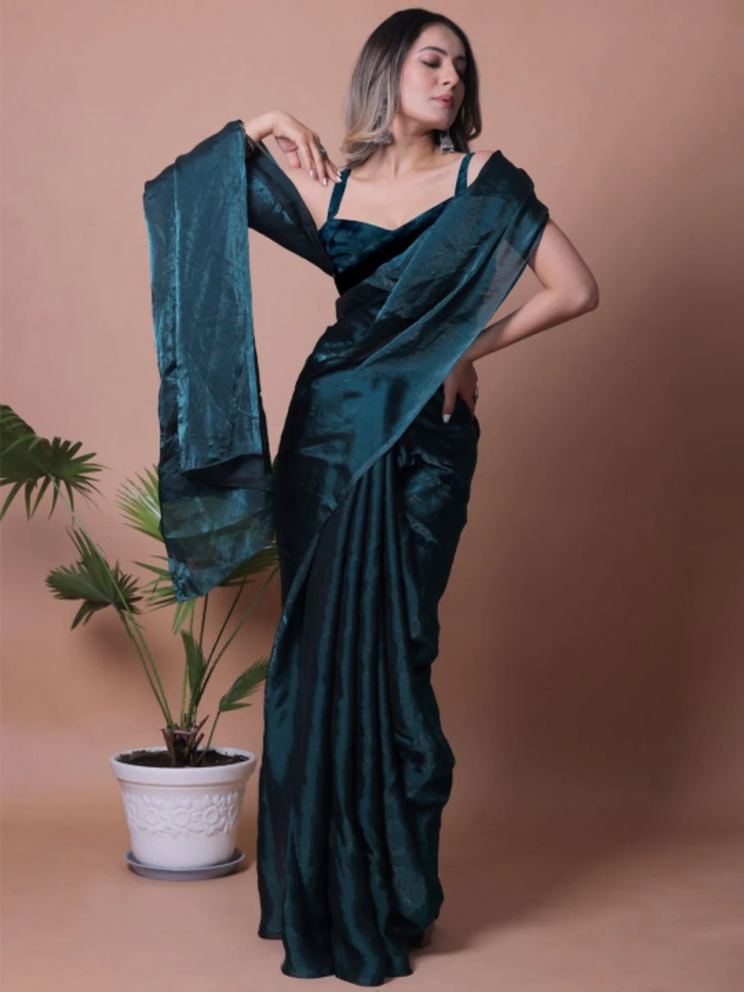 Teal Solid Chiffon Saree Perfect for Parties & Festive Occasions