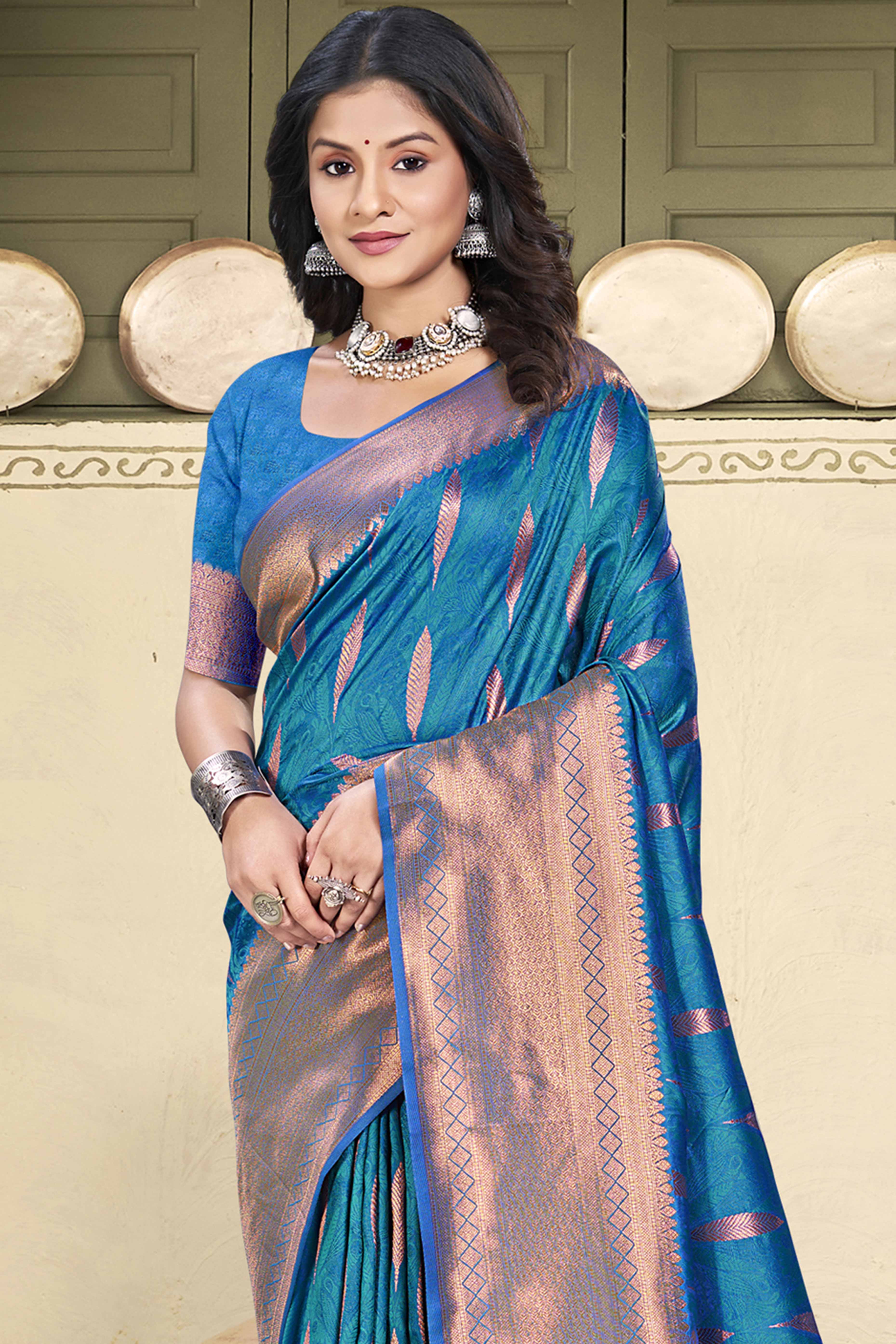 Timeless Blue Floral Zari Woven Silk Blend Saree Accented With Tassel Pallu - Image 3