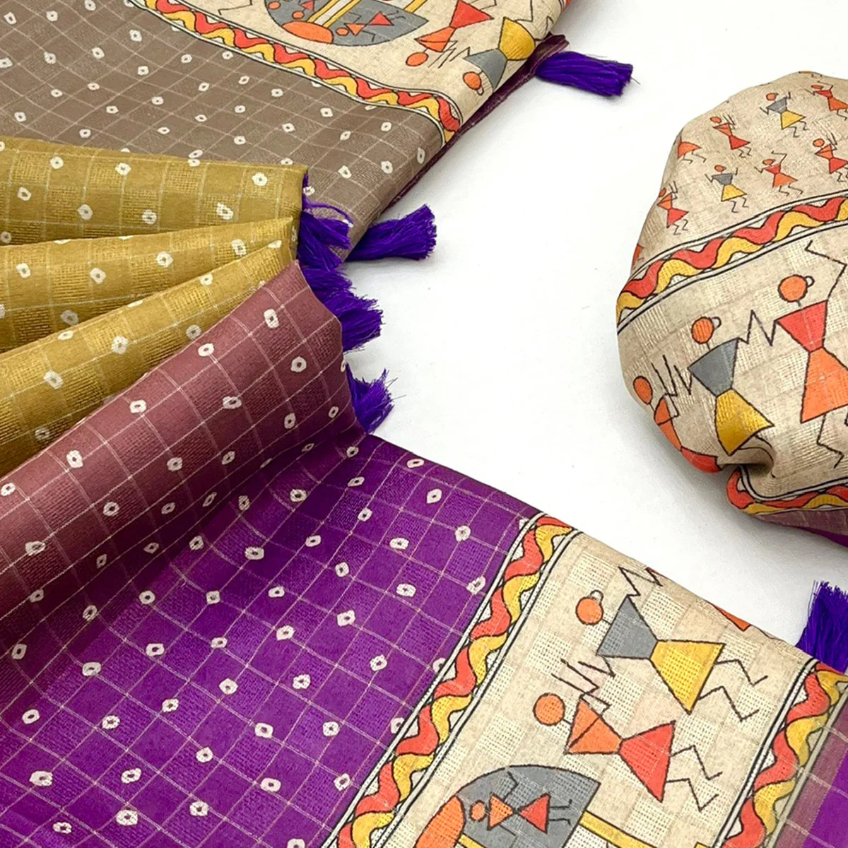Traditional Multicolor Bandhani Print Maheshwari Cotton Silk Saree - Image 2
