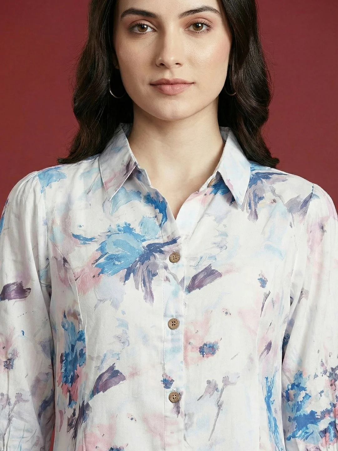 Trendy Blue Floral Printed Rayon A-Line Top with Flowy Silhouette - Image 4