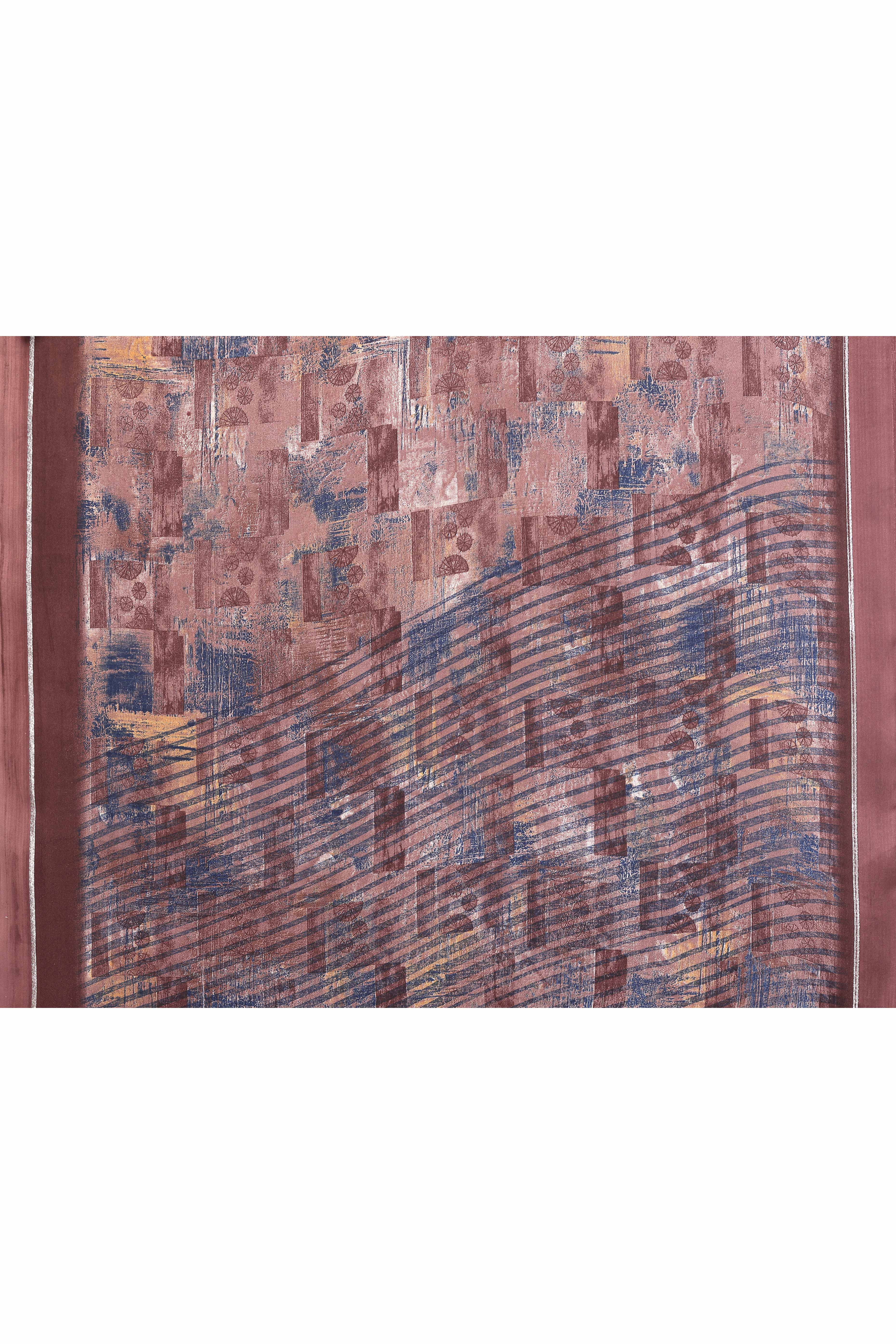 Trendy Brown Moss Crepe Saree with Floral Motifs and Satin Border - Image 8