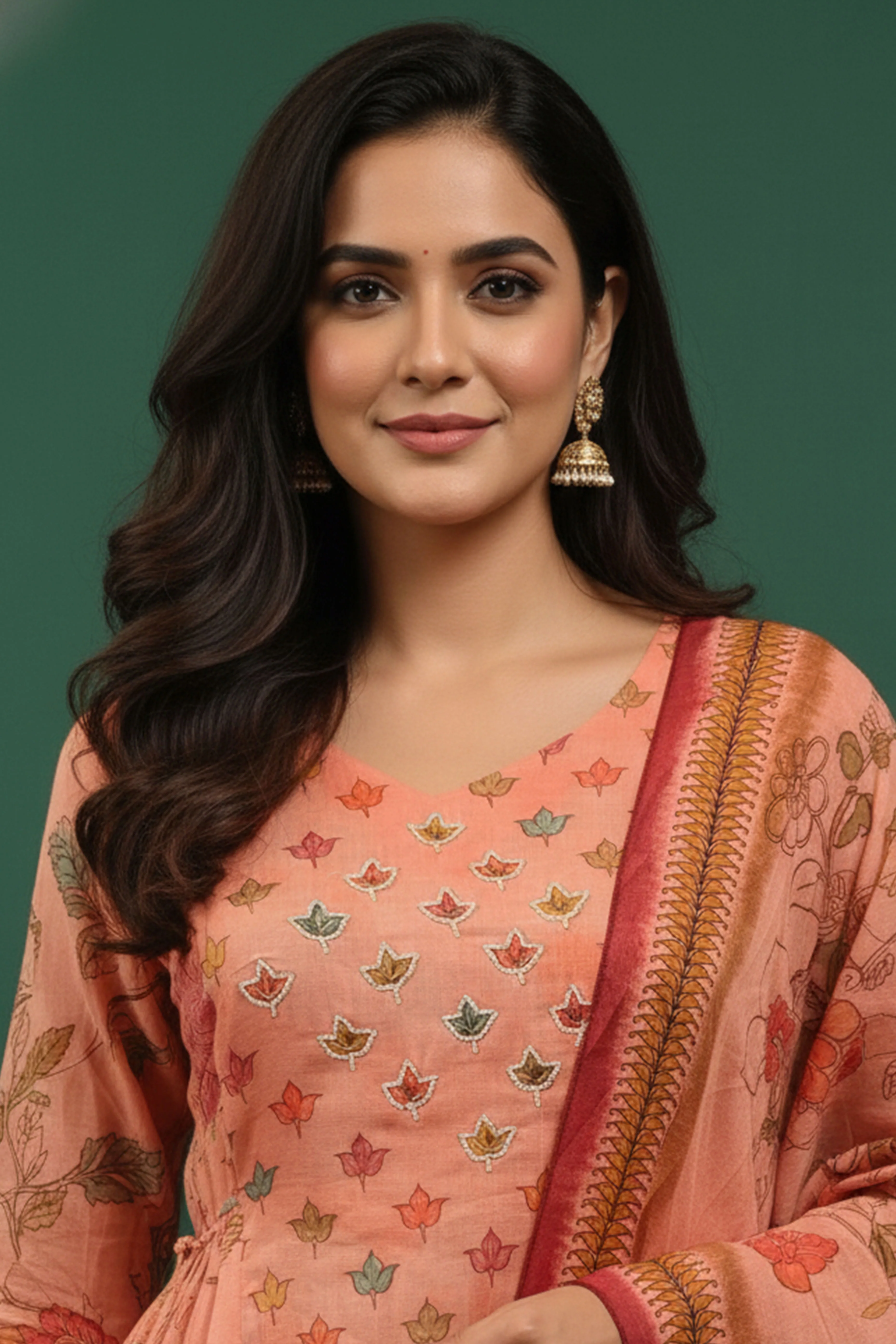 Trendy Light Rust A-Line Salwar Suit in Pure Mulmul Cotton with Floral Print - Image 2