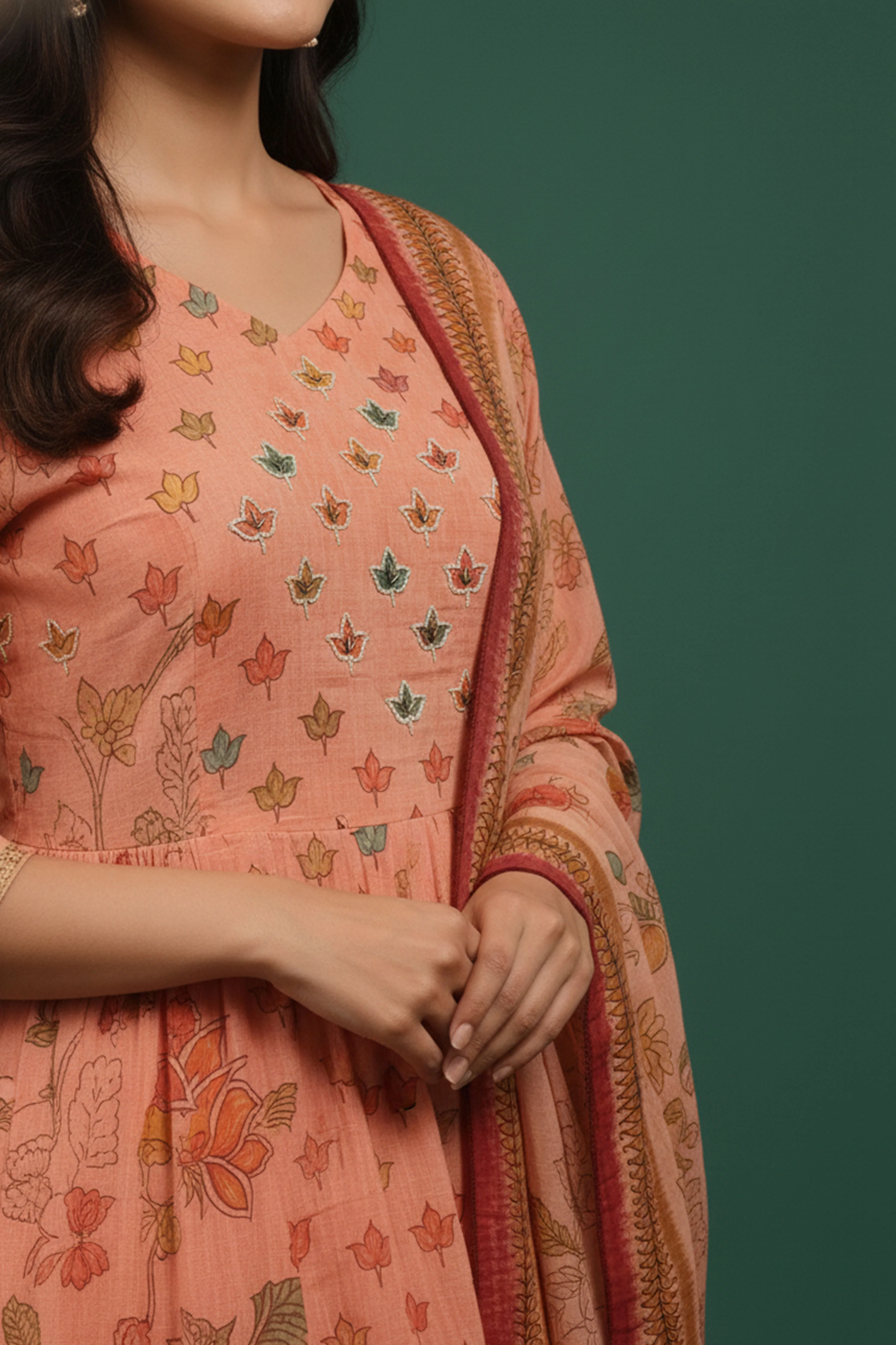 Trendy Light Rust A-Line Salwar Suit in Pure Mulmul Cotton with Floral Print - Image 3