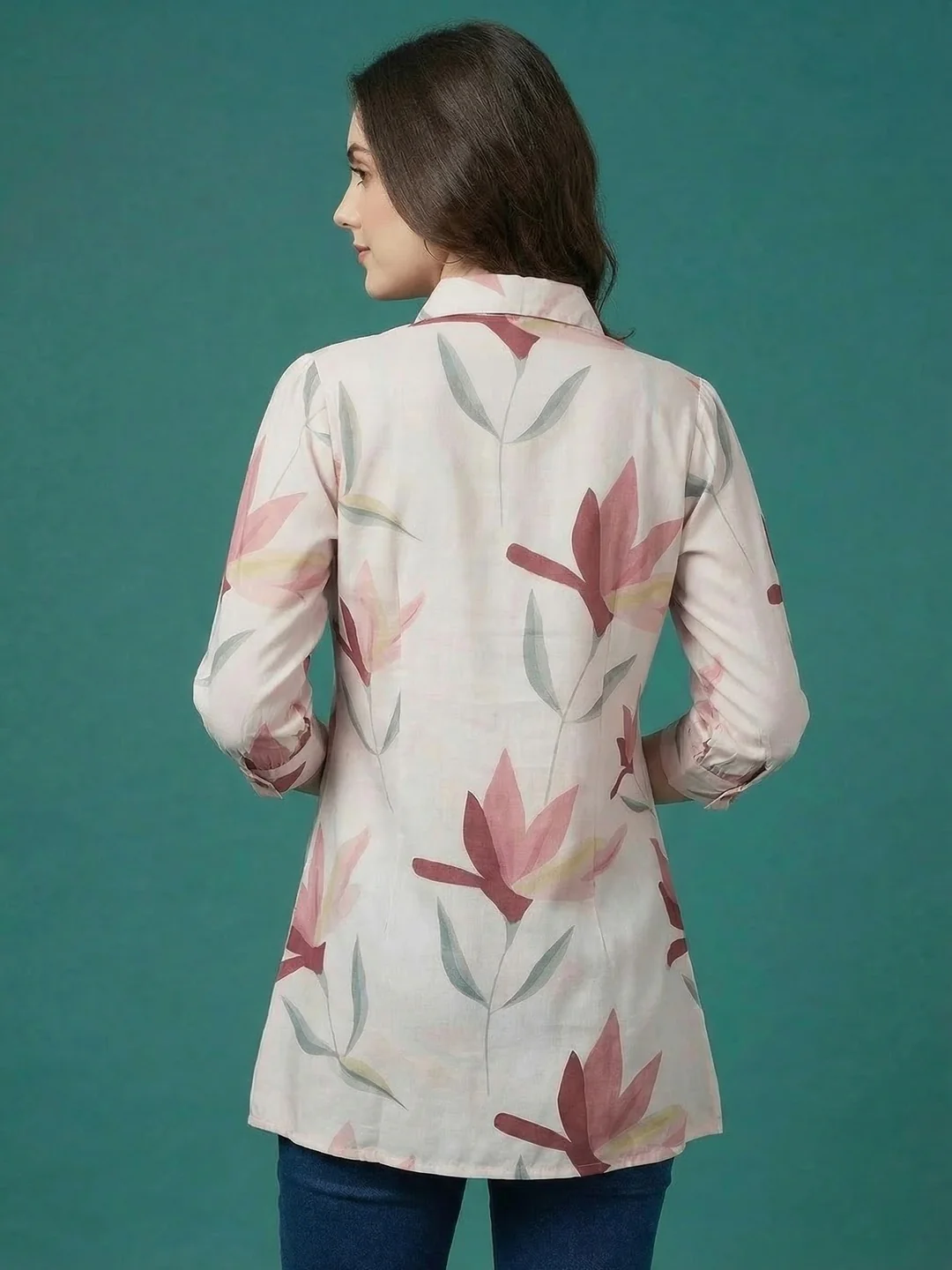 Trendy White Floral Printed Rayon A-Line Top with Flowy Silhouette - Image 4