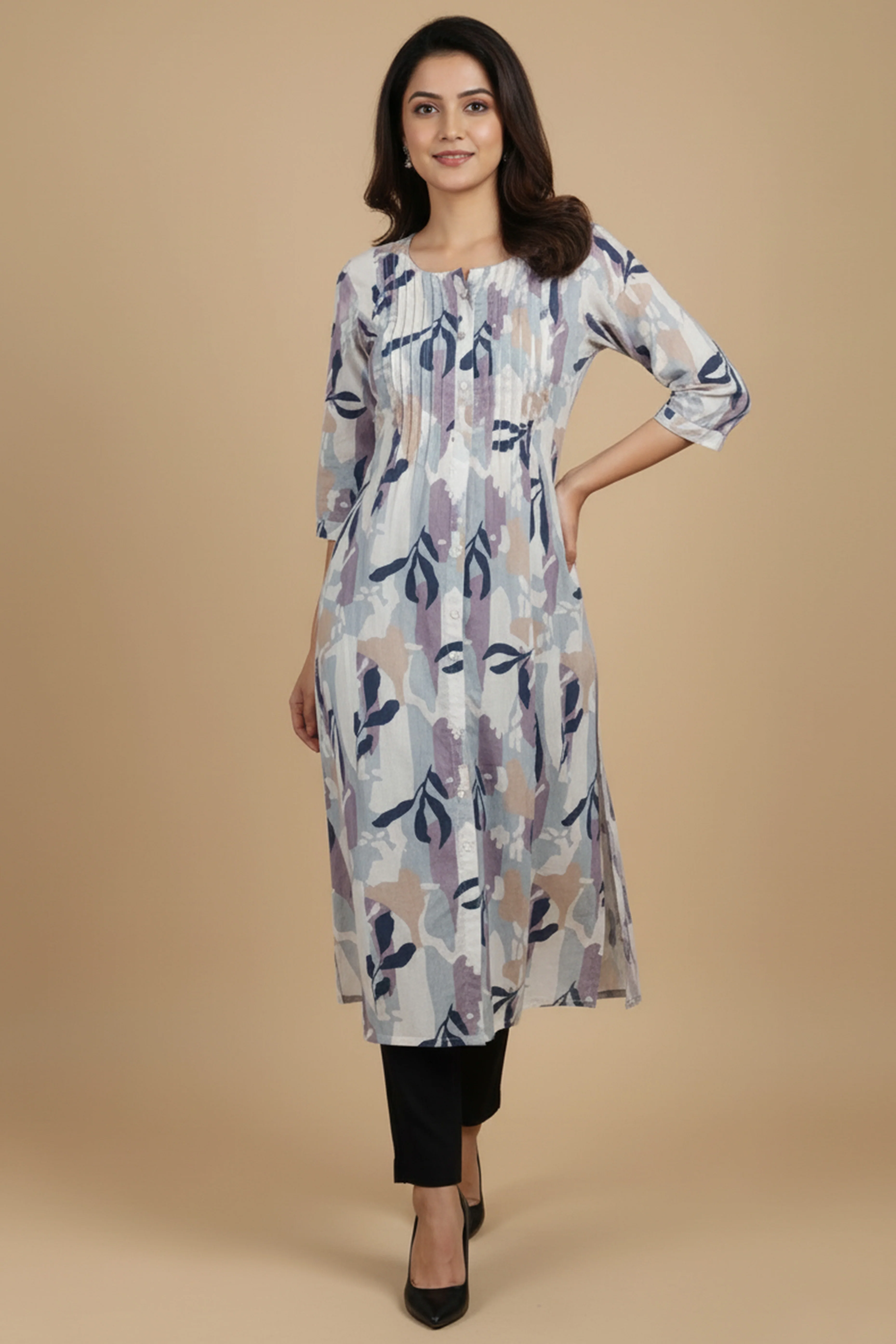 Trendy White Pure Cotton A-Line Kurti Highlighted with Vibrant Floral Patterns - Image 5