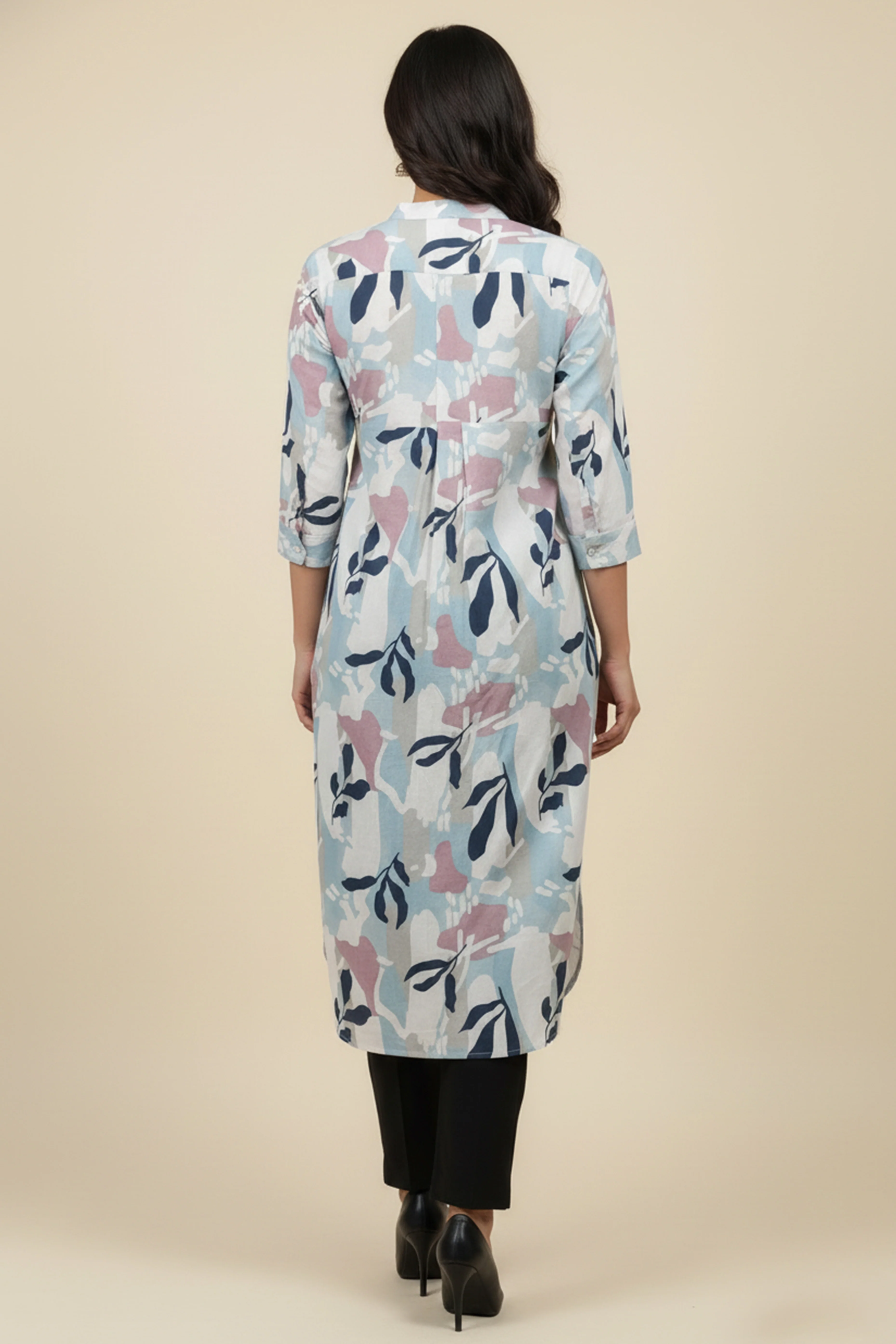 Trendy White Pure Cotton Straight with U-shape Kurti Highlighted with Vibrant Floral Patterns - Image 3