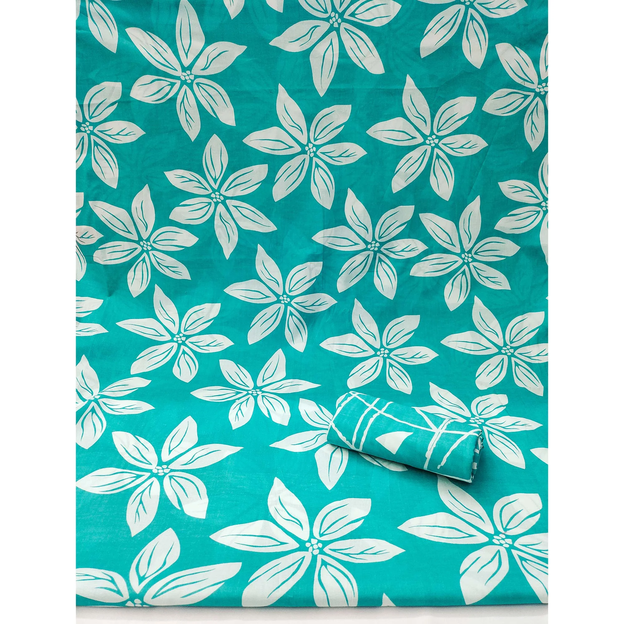 Turquoise Floral Printed Pure Cotton Dress Material - Image 3