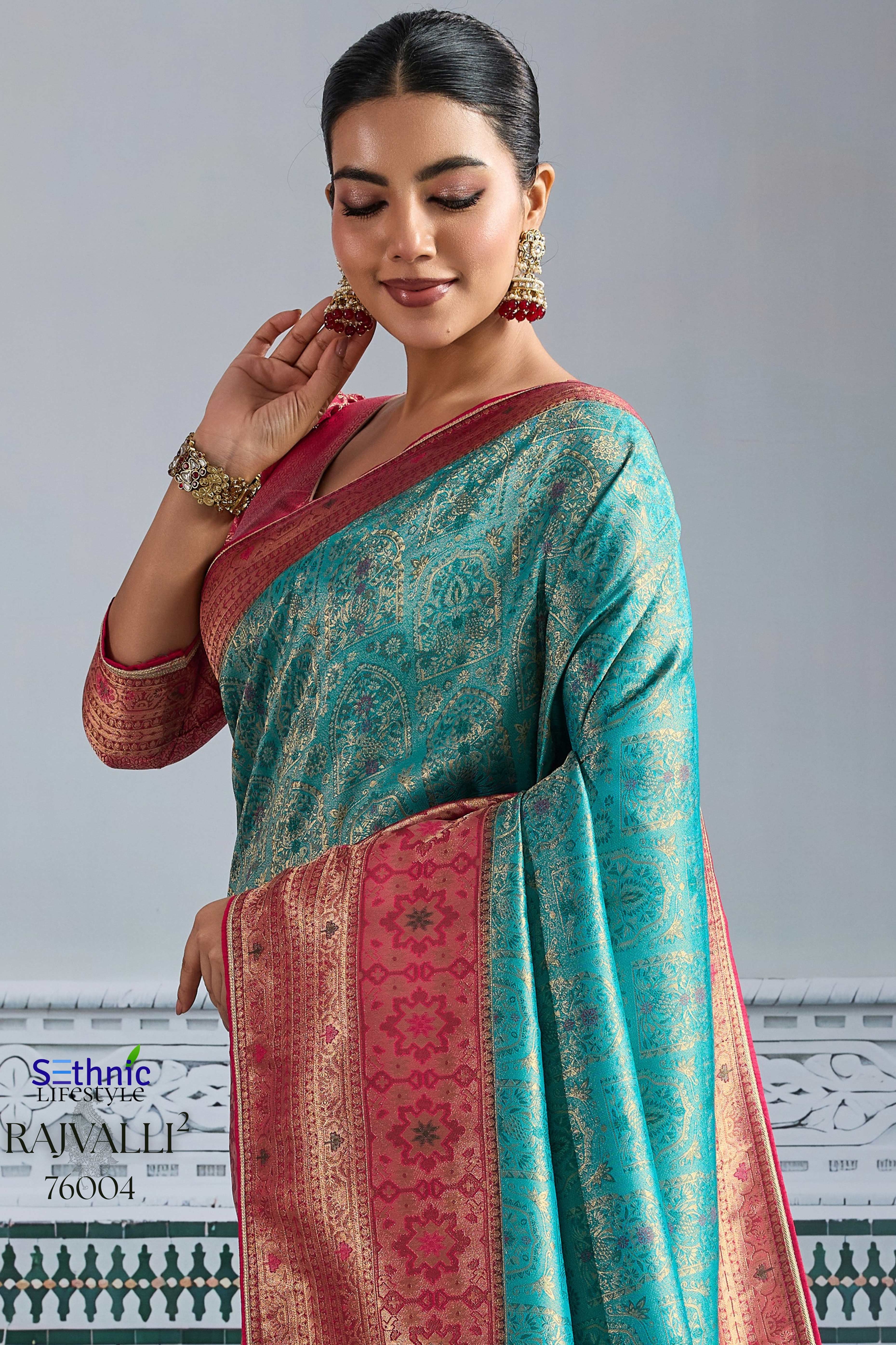 Turquoise Mul Silk Festive Kanjivaram Saree Showcasing Fine Zari Work and a Regal Finish - Image 5