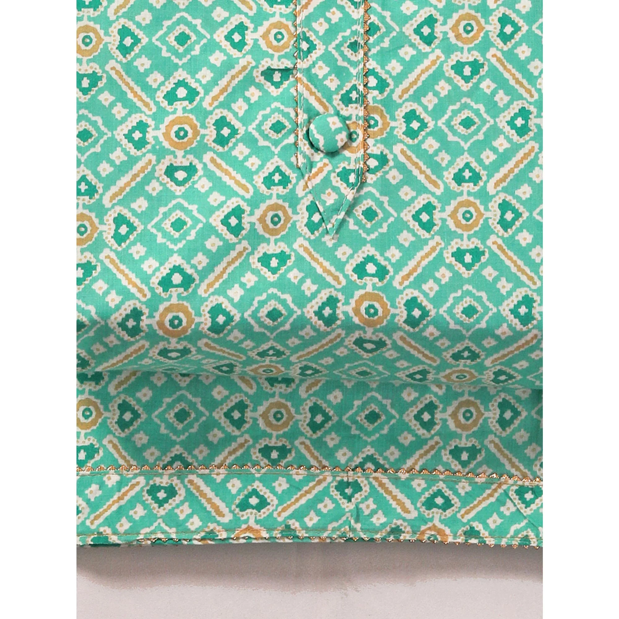 Turquoise Patola Printed With Gota Patti Work Pure Cotton Dress Material - Image 5