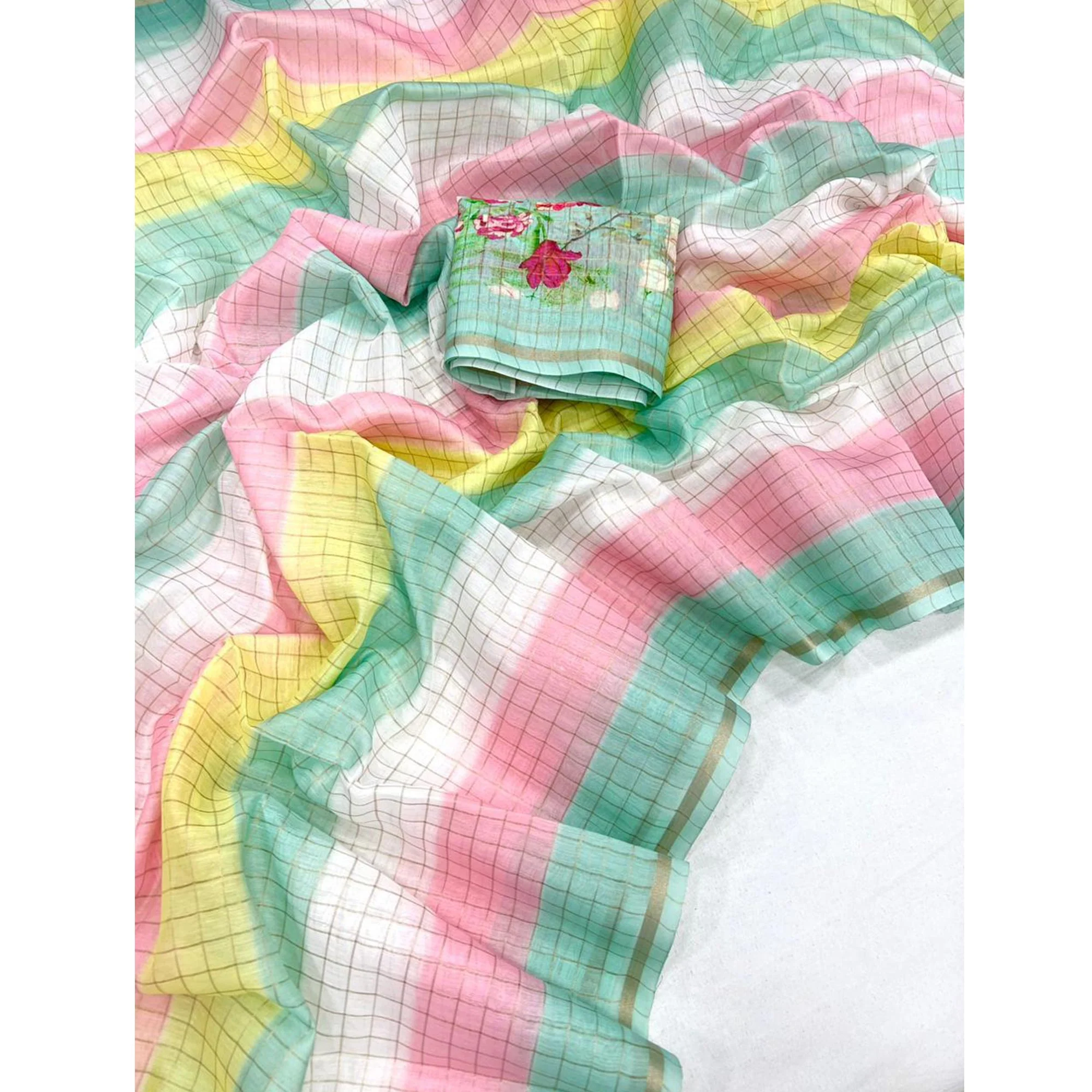 Turquoise Weaving Chanderi Saree - Image 3
