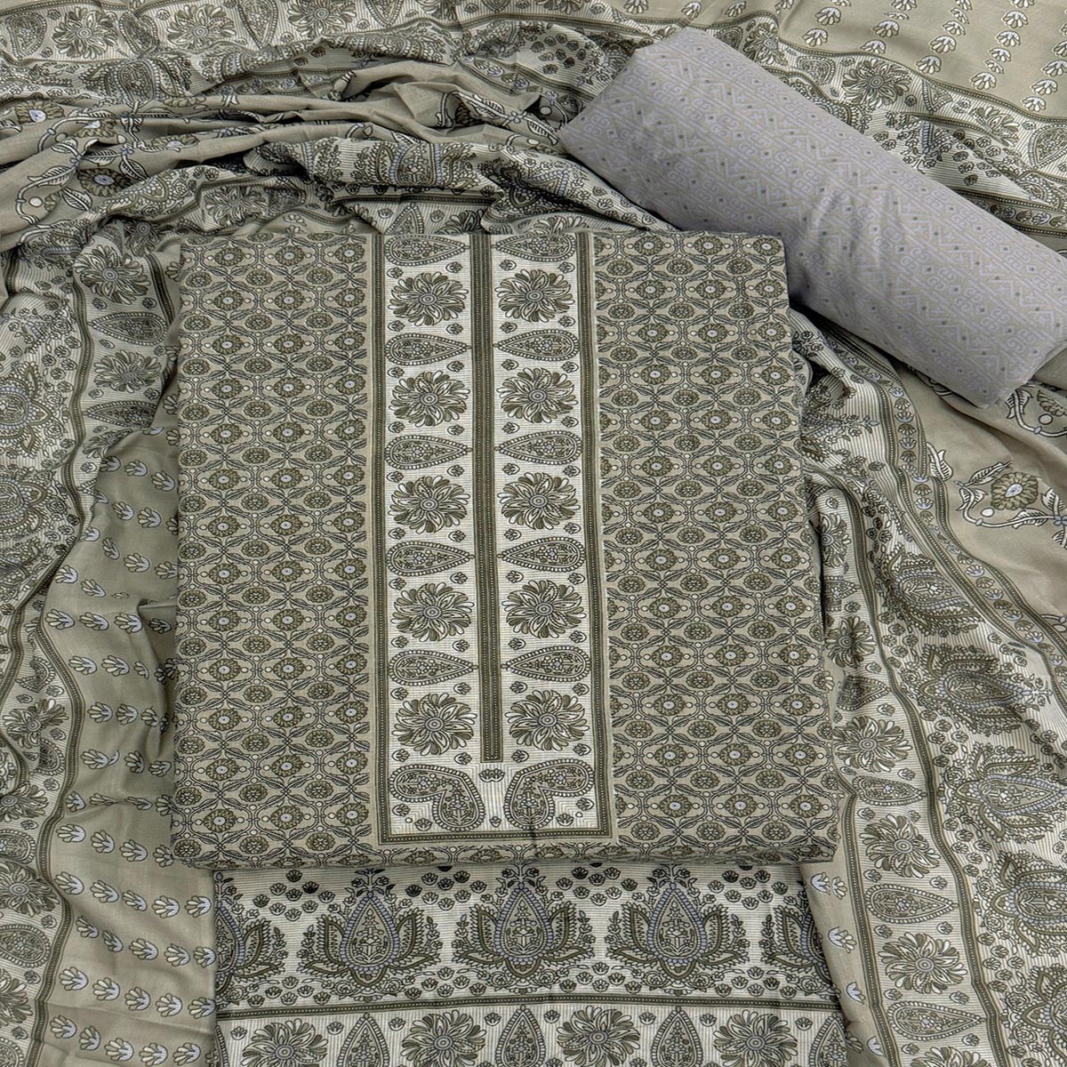 Vibrant Grey Floral Print Pure Cotton Dress Material With Refined Craftsmanship - Image 2