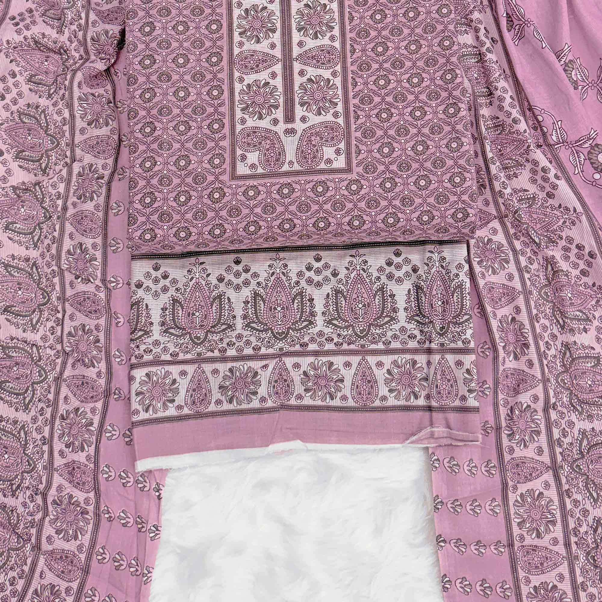 Vibrant Light Purple Floral Print Pure Cotton Dress Material With Refined Craftsmanship - Image 4