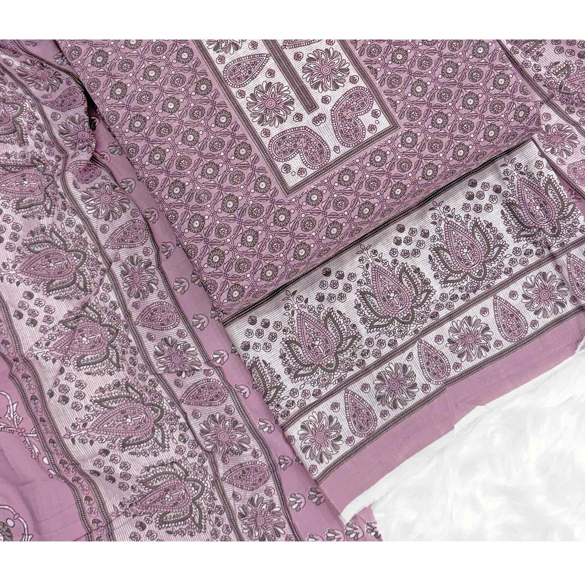 Vibrant Light Purple Floral Print Pure Cotton Dress Material With Refined Craftsmanship - Image 5