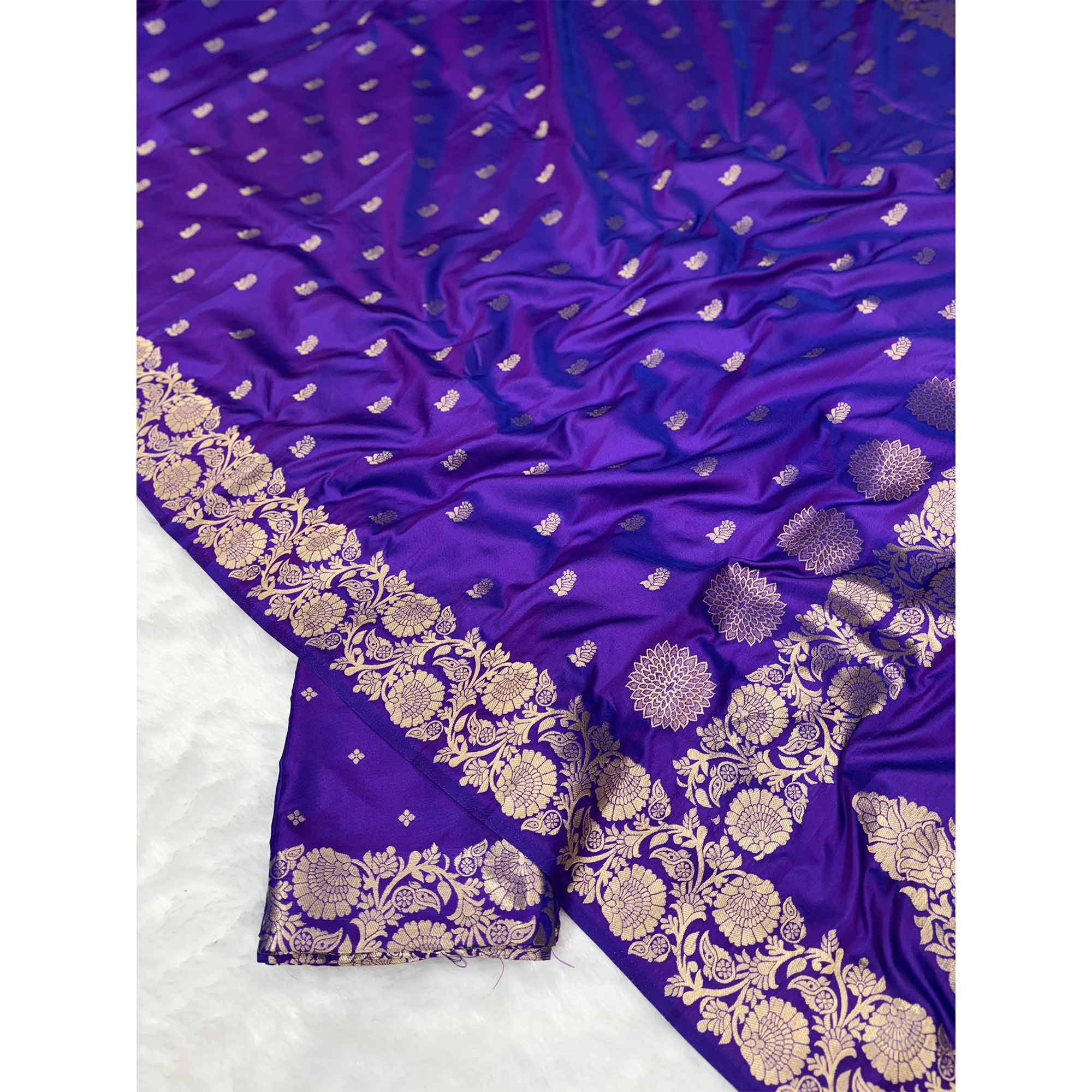 Violet Banarasi Silk Saree with Traditional Weaving - Image 3