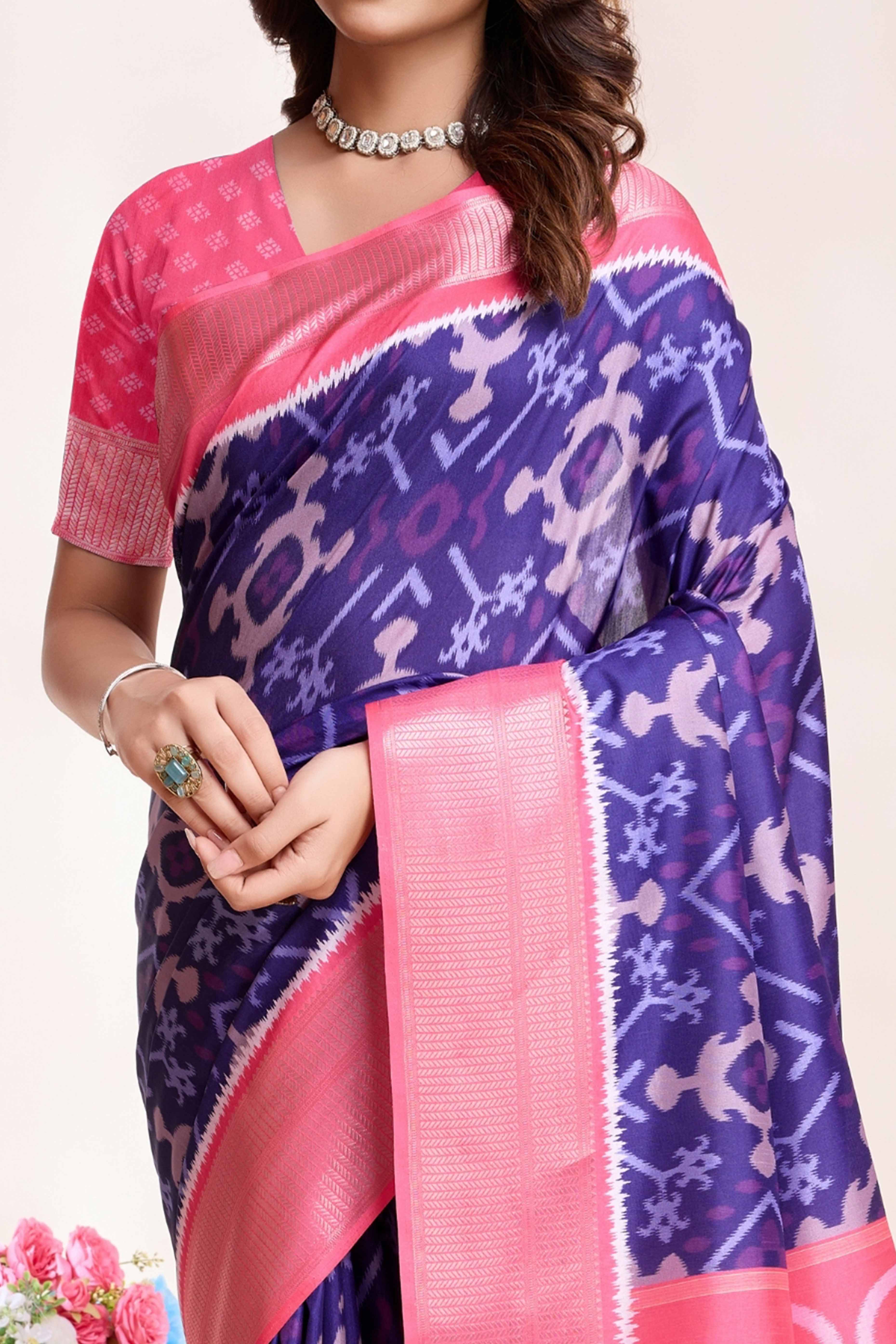 Violet Patola Printed Dola Silk Saree - Image 2