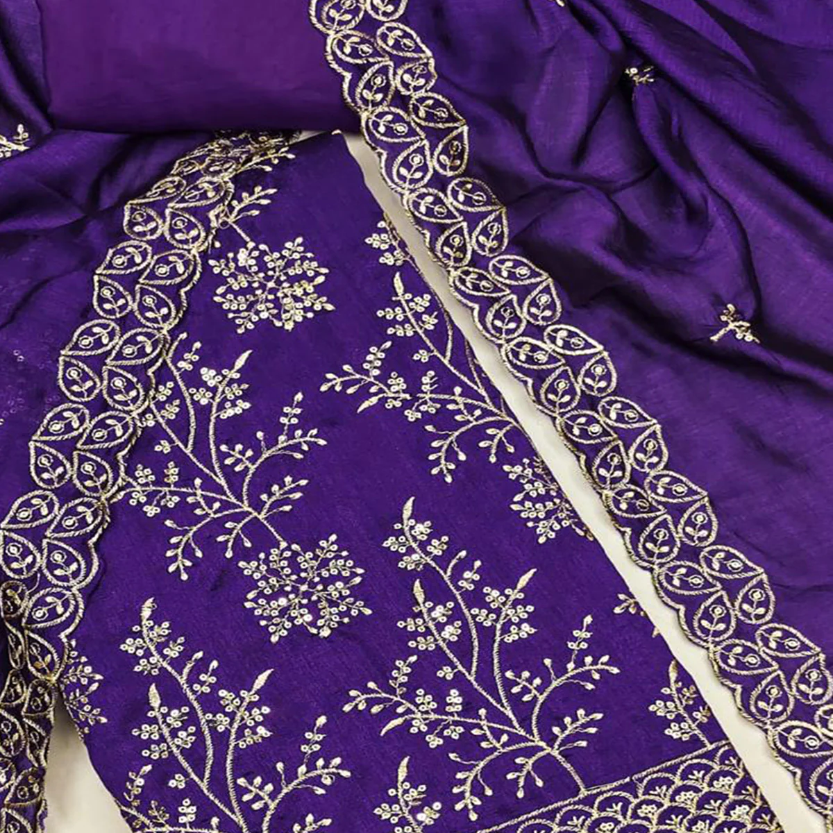 Violet Vichitra Silk Dress Material with Sequins Embroidery - Image 2