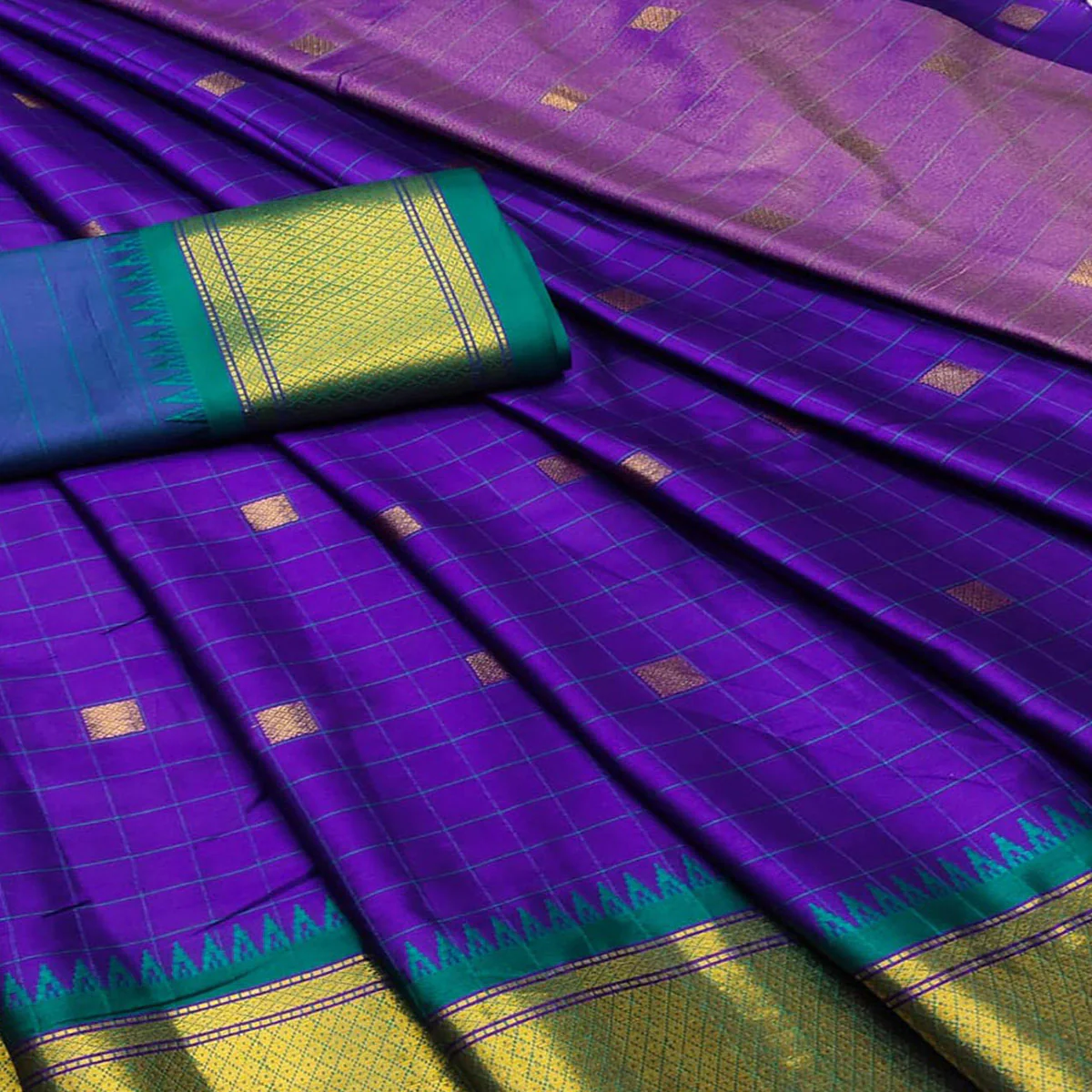 Violet Woven Cotton Silk Saree With Tassels - Image 2