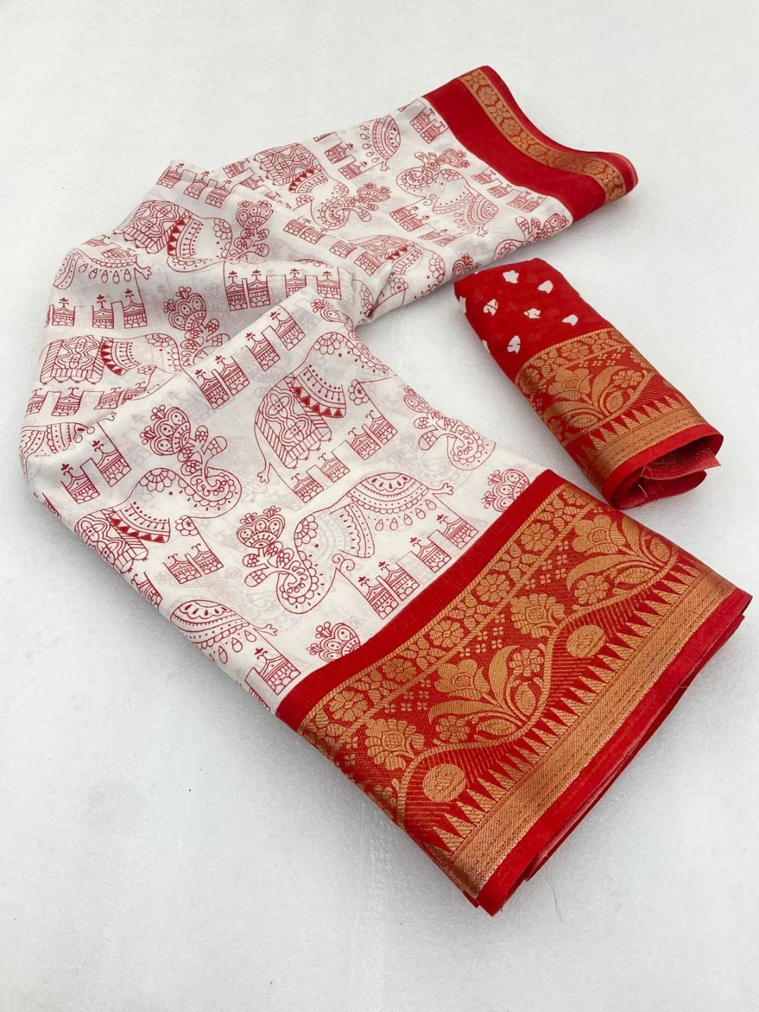 White Dola Silk Saree with Red Border Lightweight Festive Outfit - Image 2
