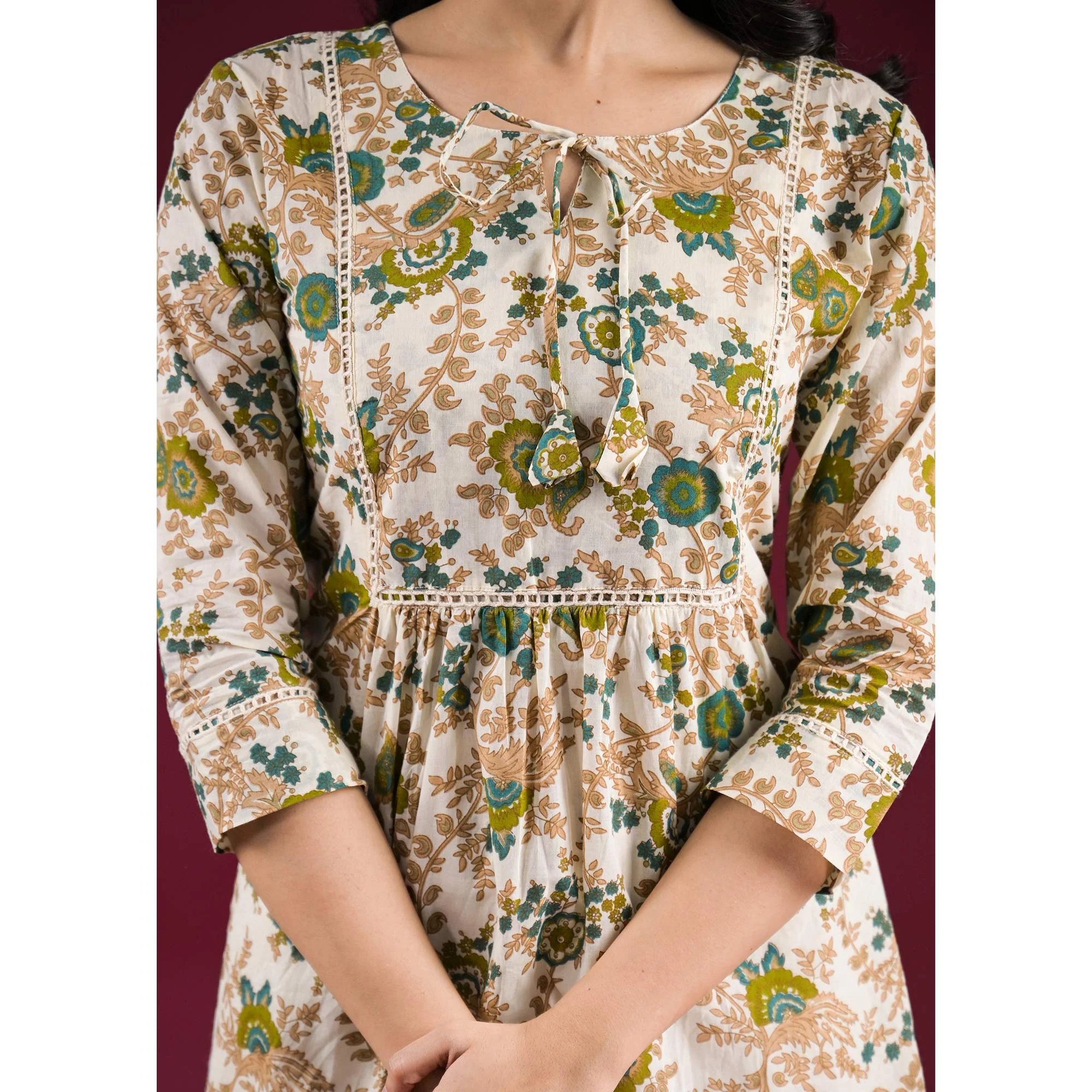 White Floral Printed Pure Cotton A-Line Top - Image 8