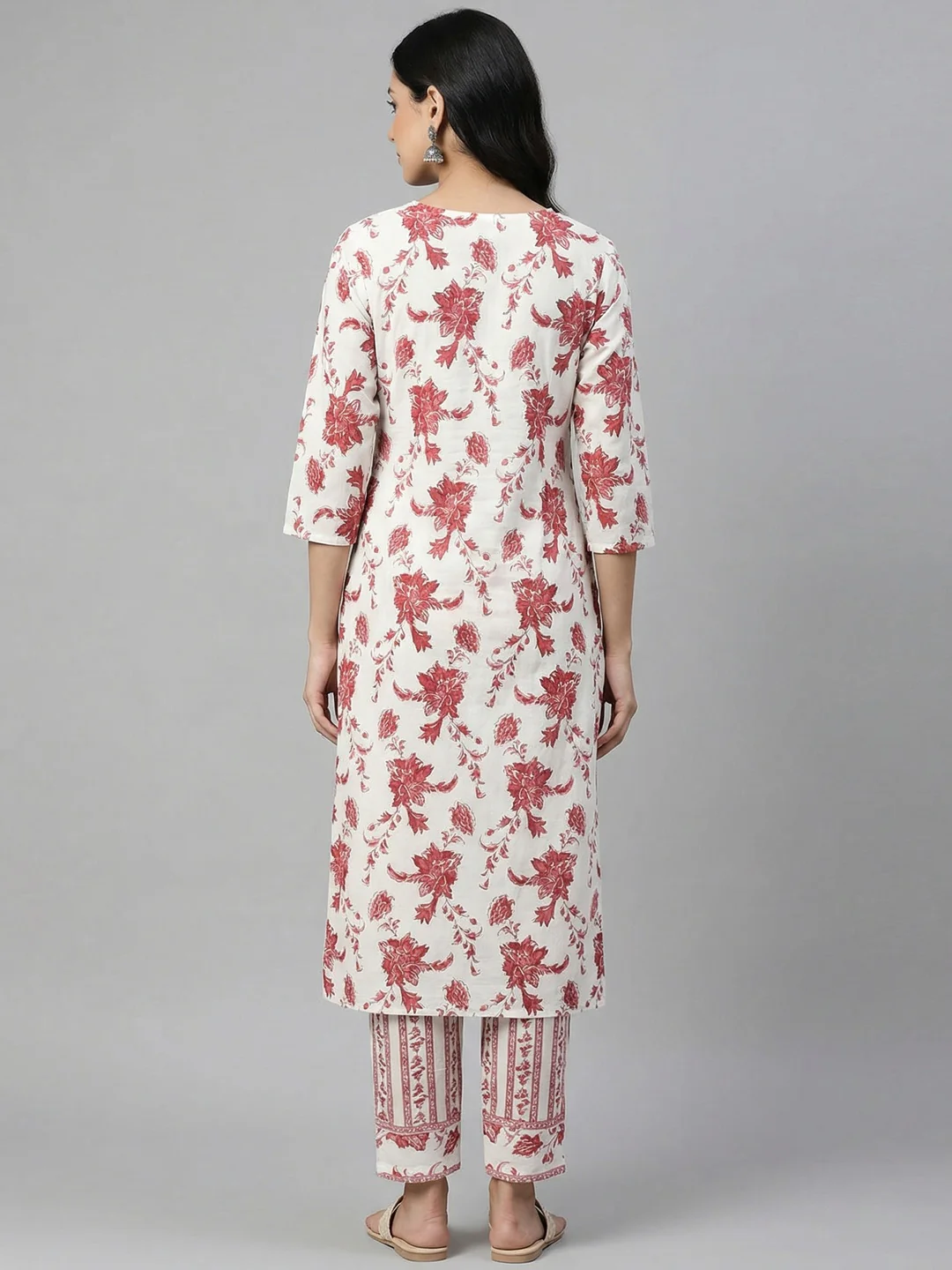 White Floral Printed Pure Cotton Salwar Suit with Dupatta - Image 3