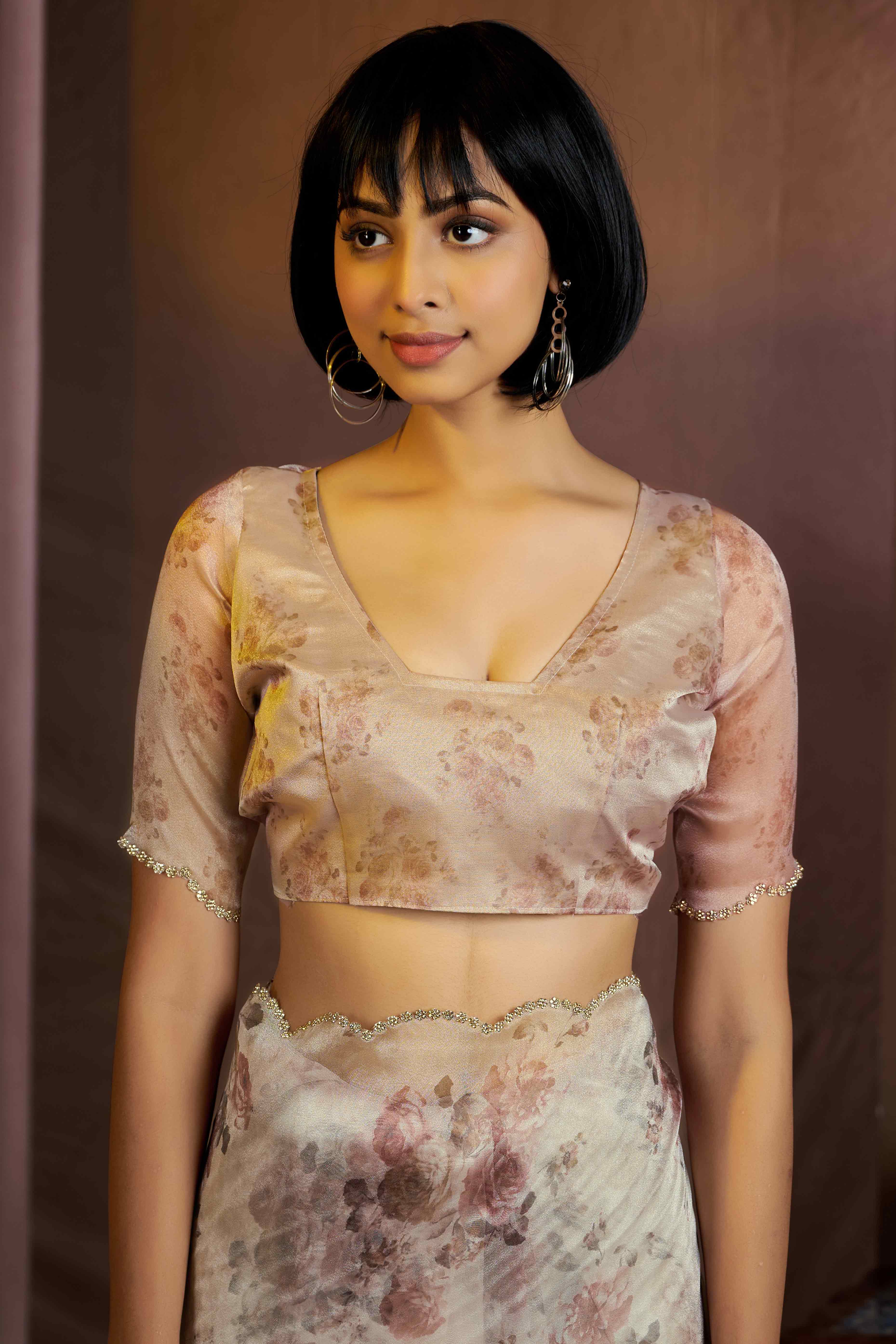 White Floral Printed Soft Organza Saree With Stone Work Border - Image 8