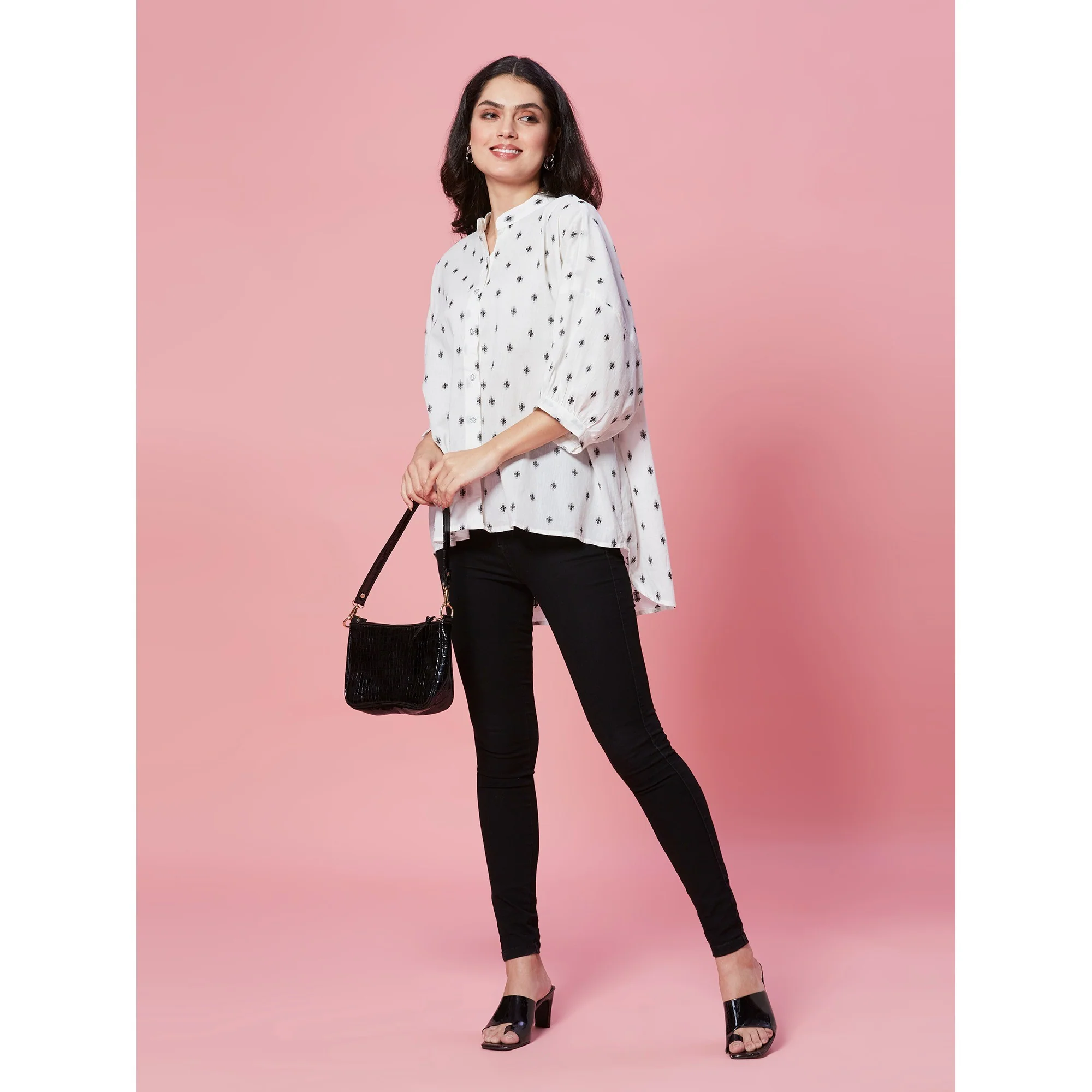 White Jacquard Butti Woven Pure Cotton Kimono Top - Image 6