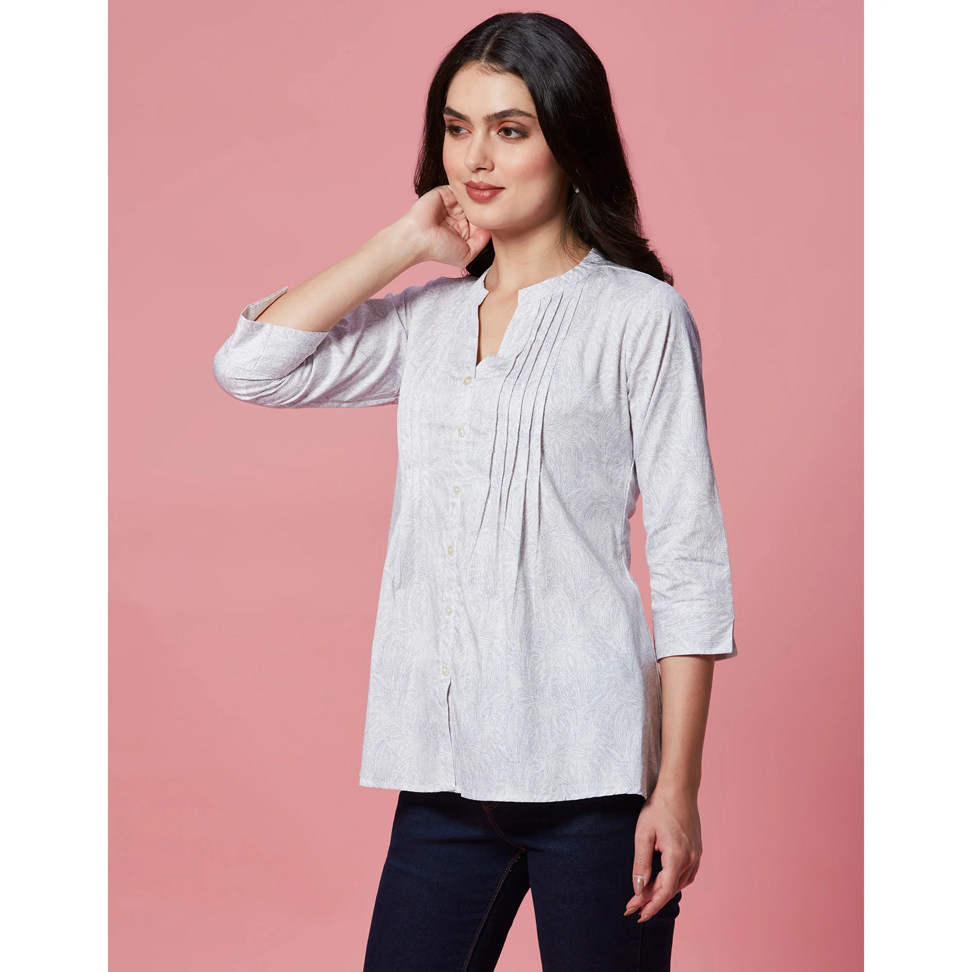 White Printed Pure Cotton A-Line Top - Image 4