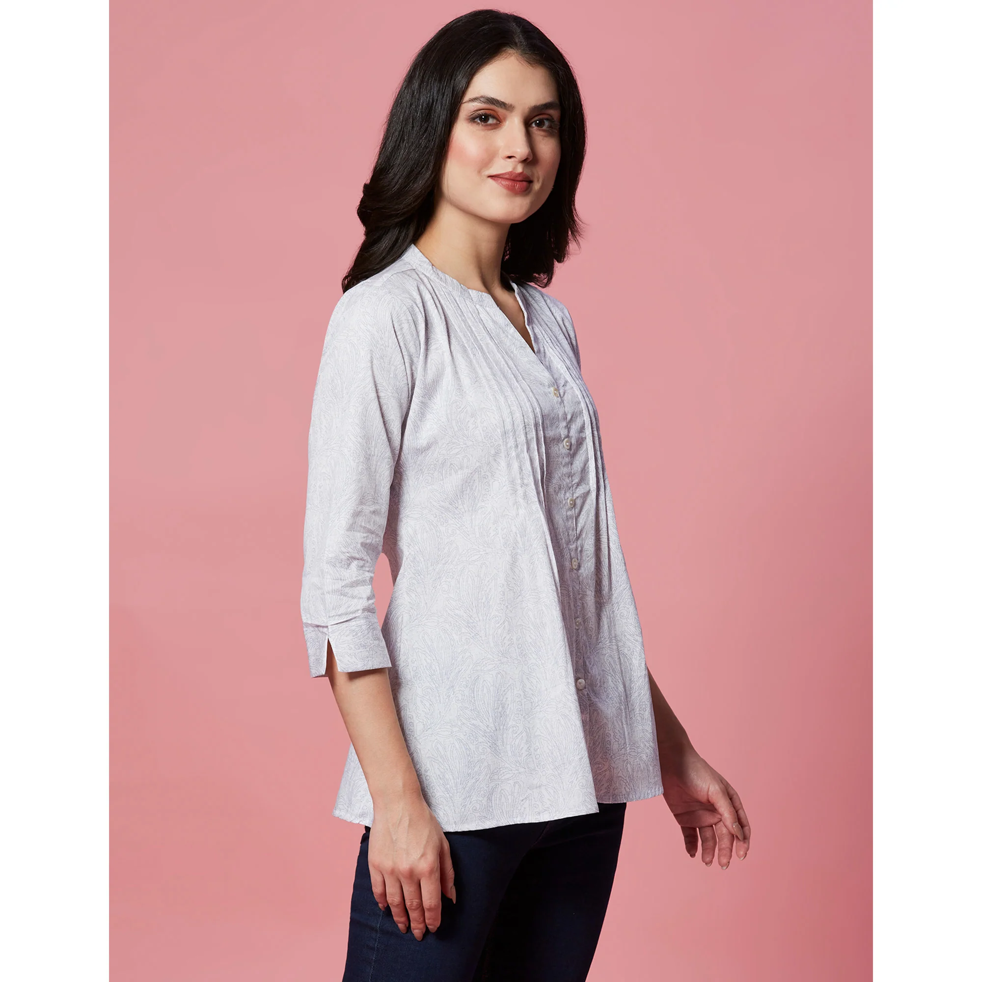 White Printed Pure Cotton A-Line Top - Image 5