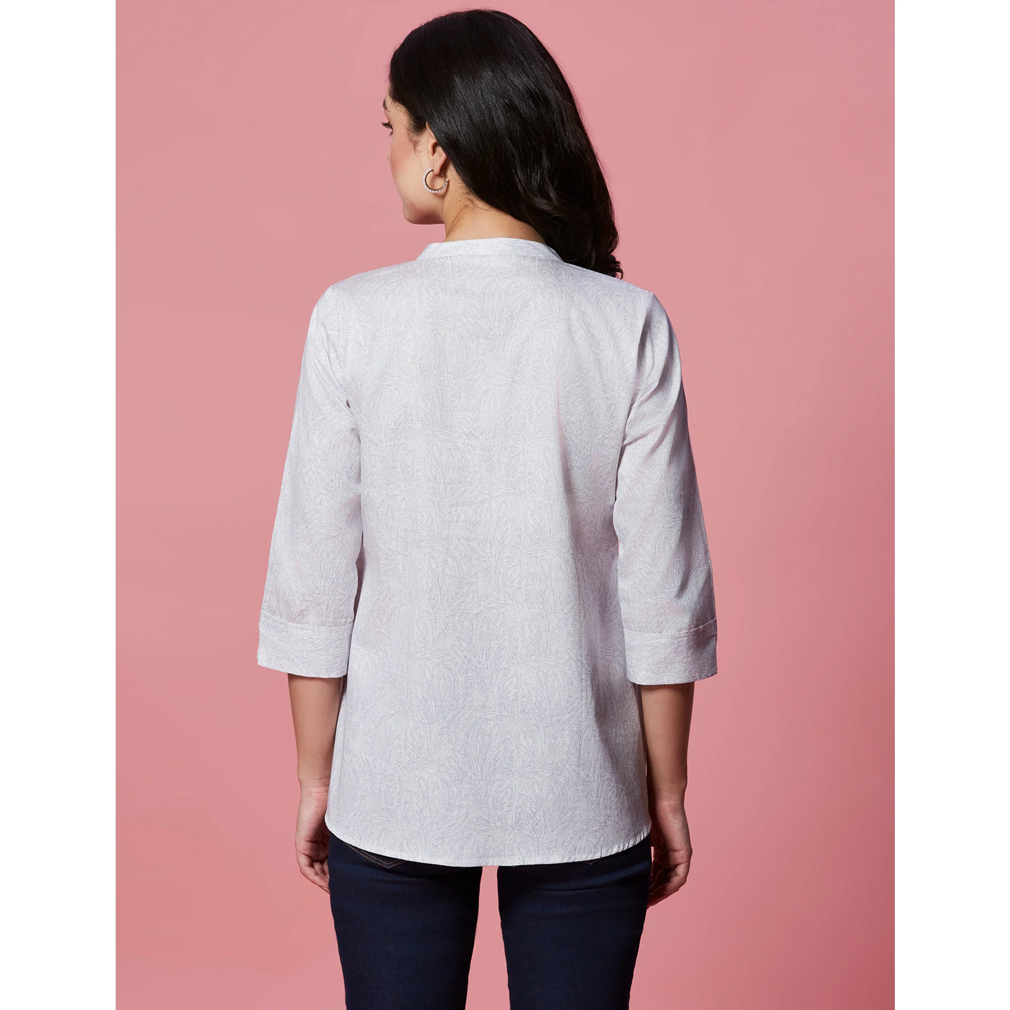 White Printed Pure Cotton A-Line Top - Image 6