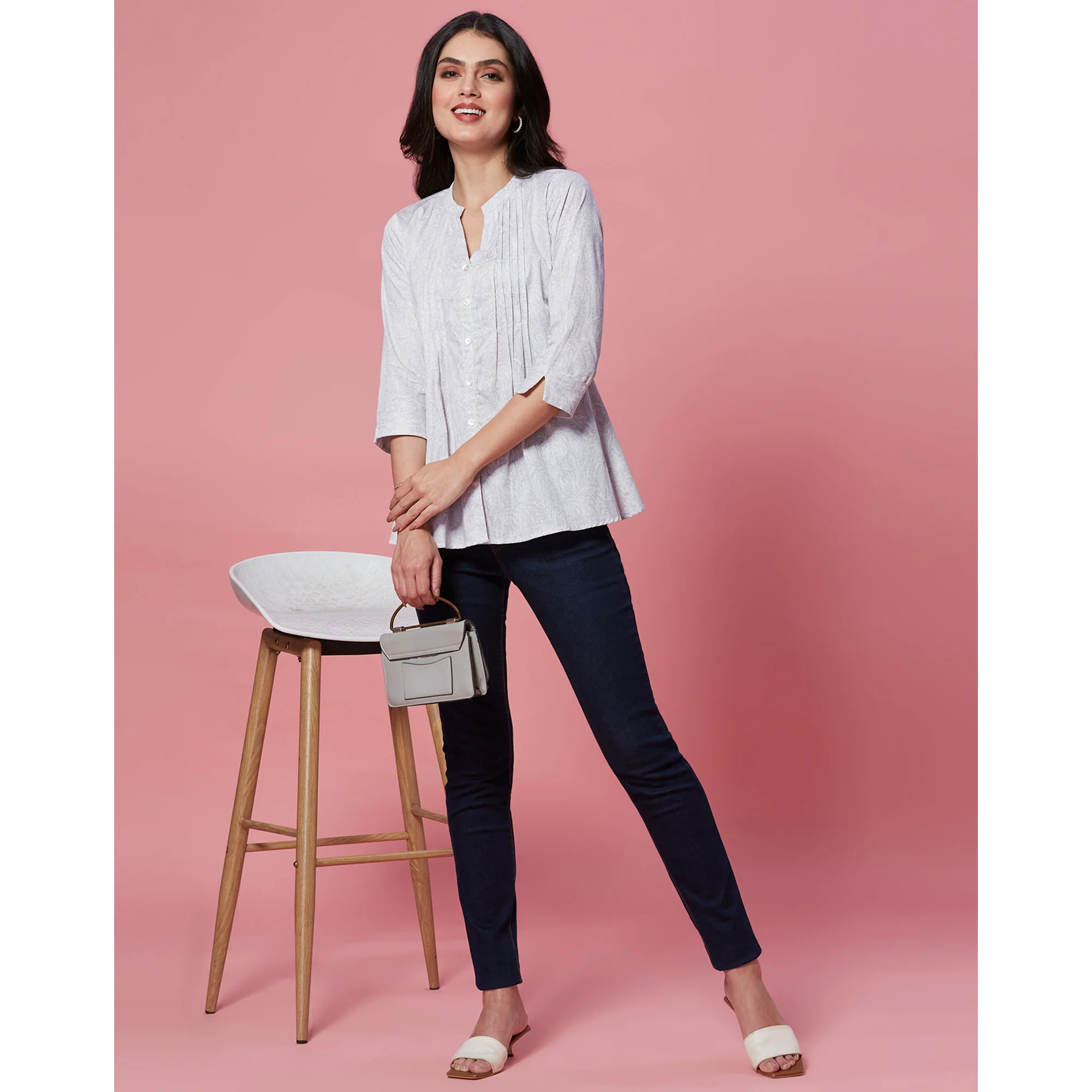 White Printed Pure Cotton A-Line Top - Image 7