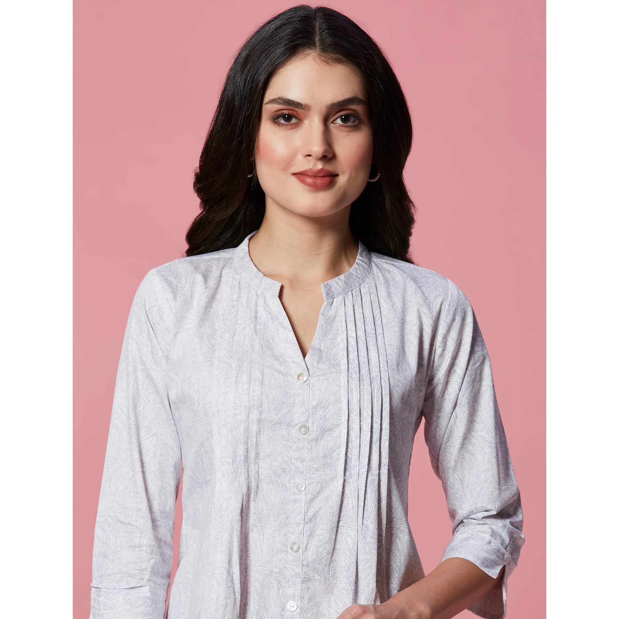 White Printed Pure Cotton A-Line Top - Image 8